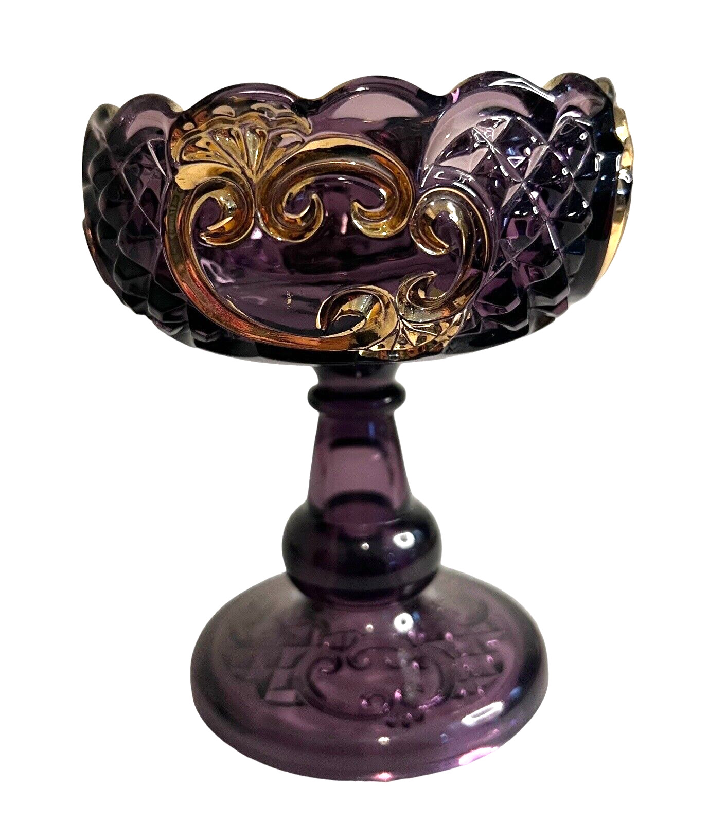 Croesus Riverside Glass Amethyst Gold Croesus Pattern Jelly Compote 1897 EAPG