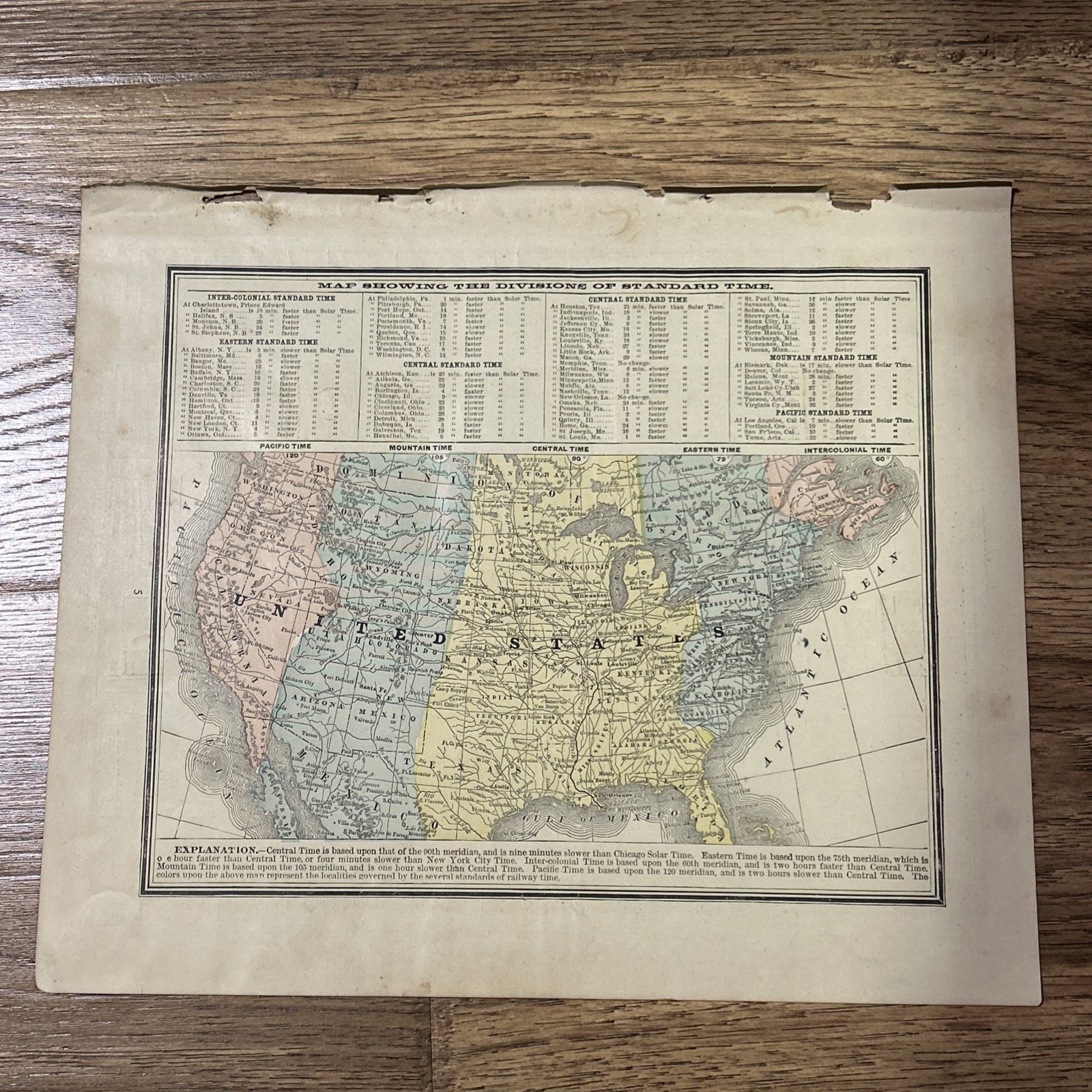 Antique 1887 Map Of The United States Divided Into Time Zones 14”x11”