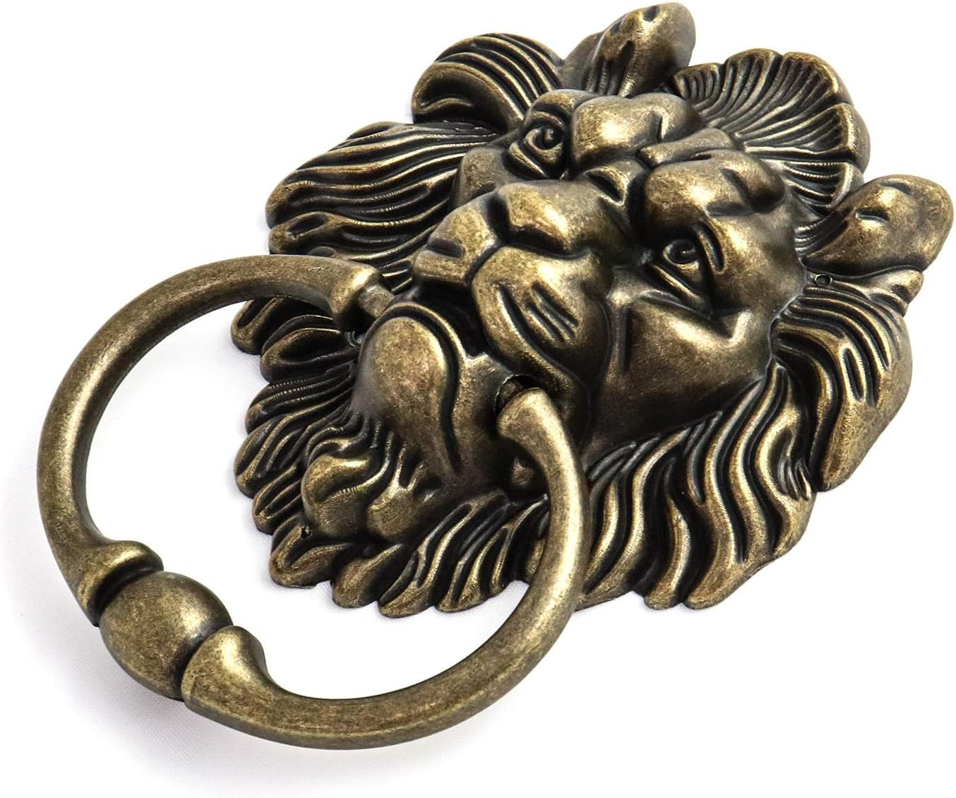 QWORK Antique Lion Head Bronze Door Knocker – Classic Vintage Design