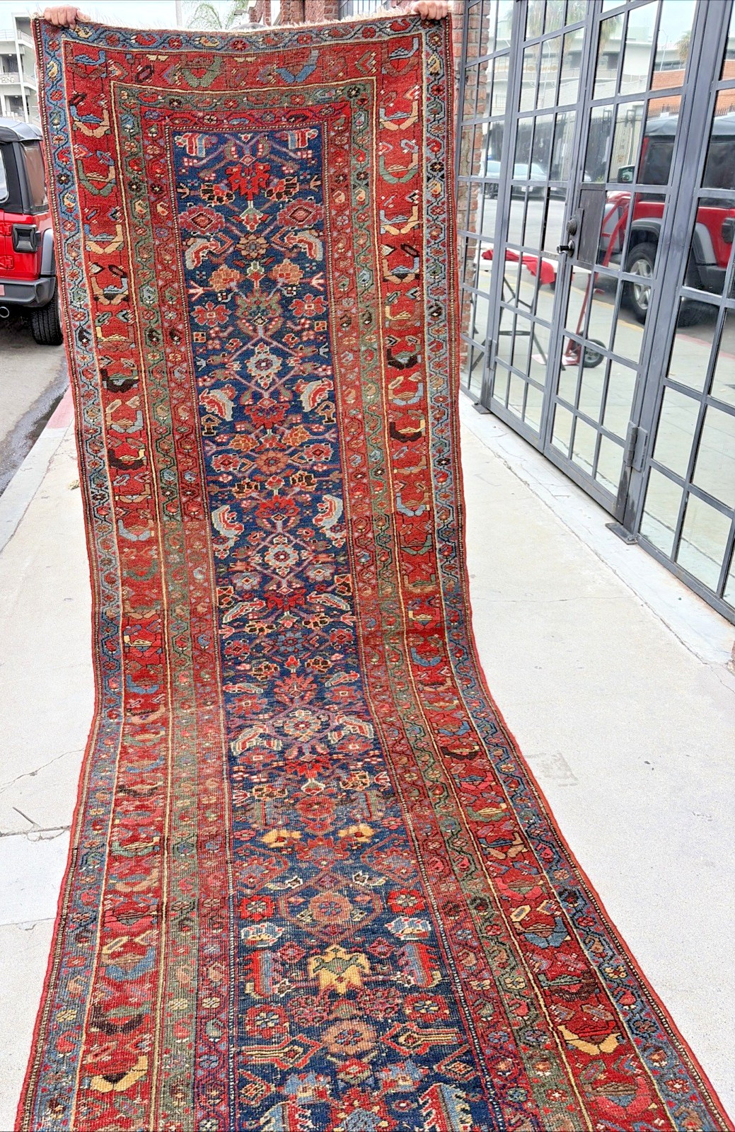 Auth: 19th C Antique Bijar Runner Rare Kurdish Beauty Organic Blue 4″X18′