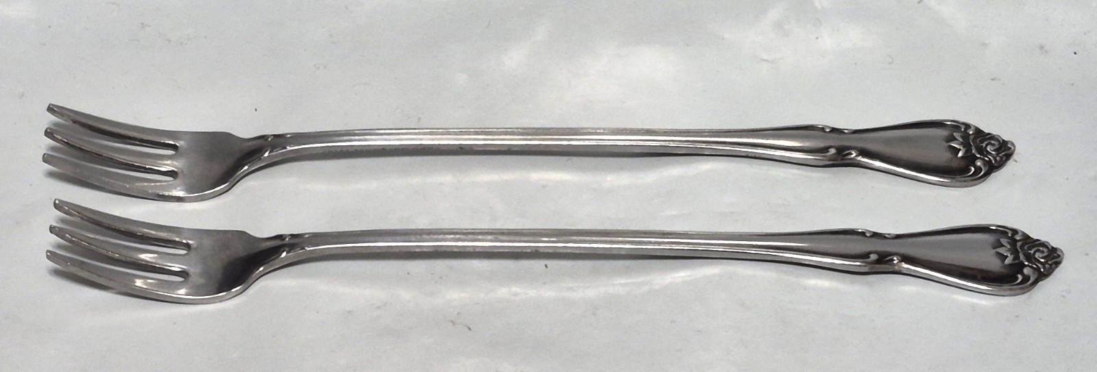 1881 Rogers Oneida Ltd. 2 Stainless Silver Plated 6″ Cocktail / Seafood Forks