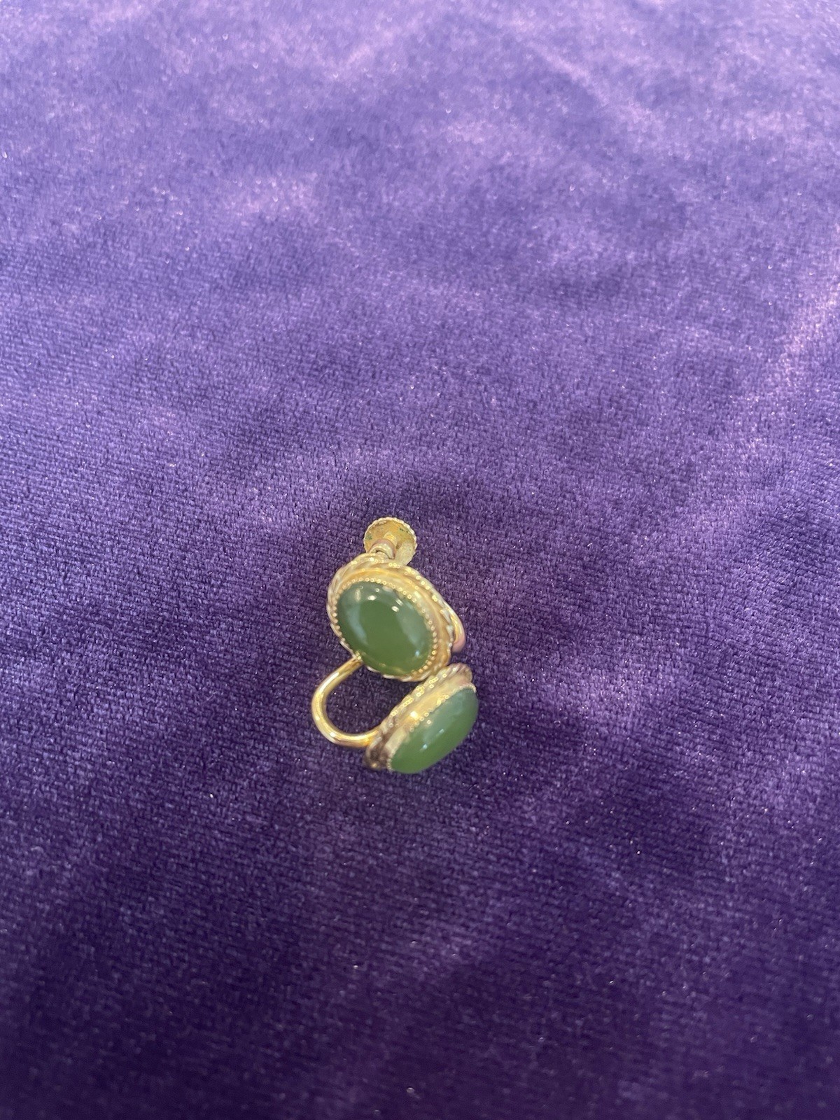 Vintage 1950’s Jade bezel set earrings with 1/20 12K gold.