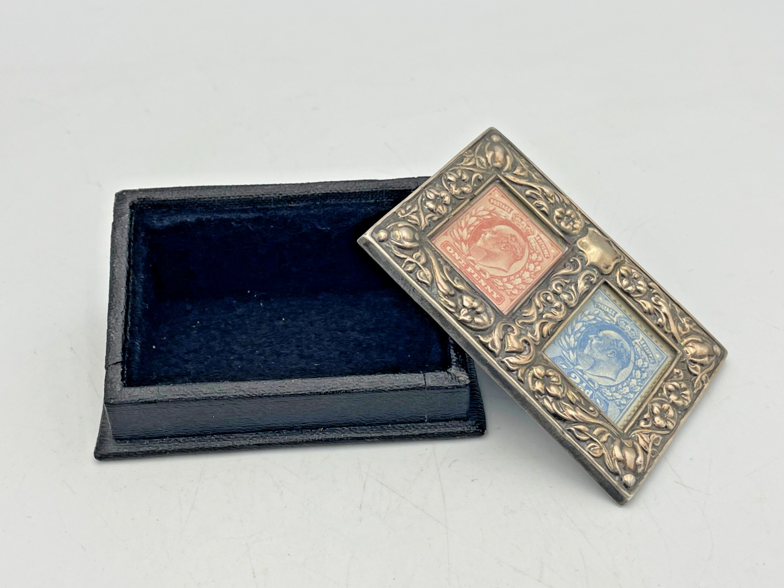 Rare Edwardian Silver & Leather double case Stamp Box