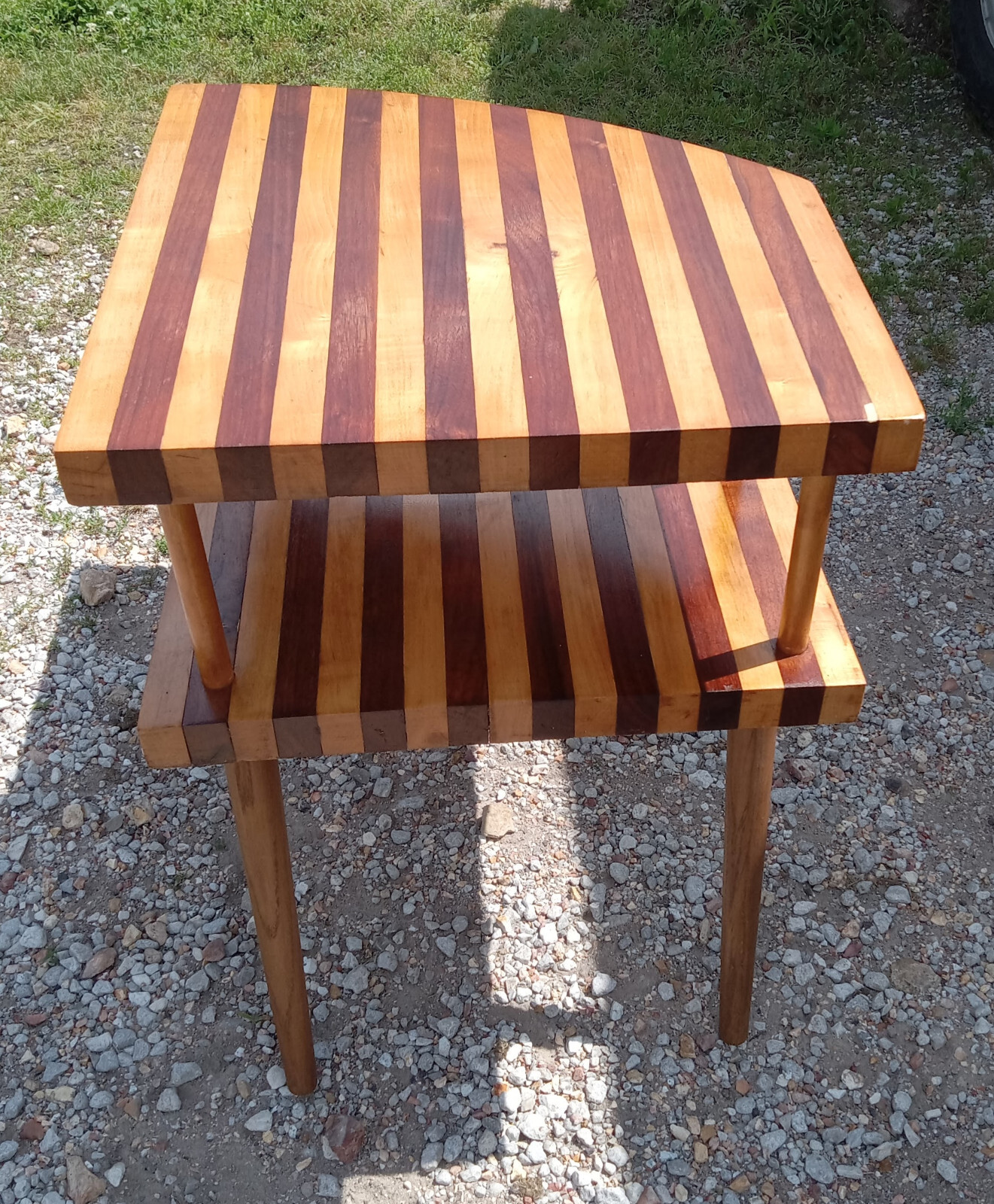 Mid Century Maple Walnut Step End Table (SET-82)