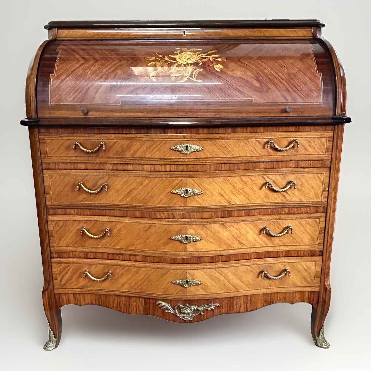 Antique Scandinavian / Danish Roll Top Cylinder Writing Desk Secretary Chest