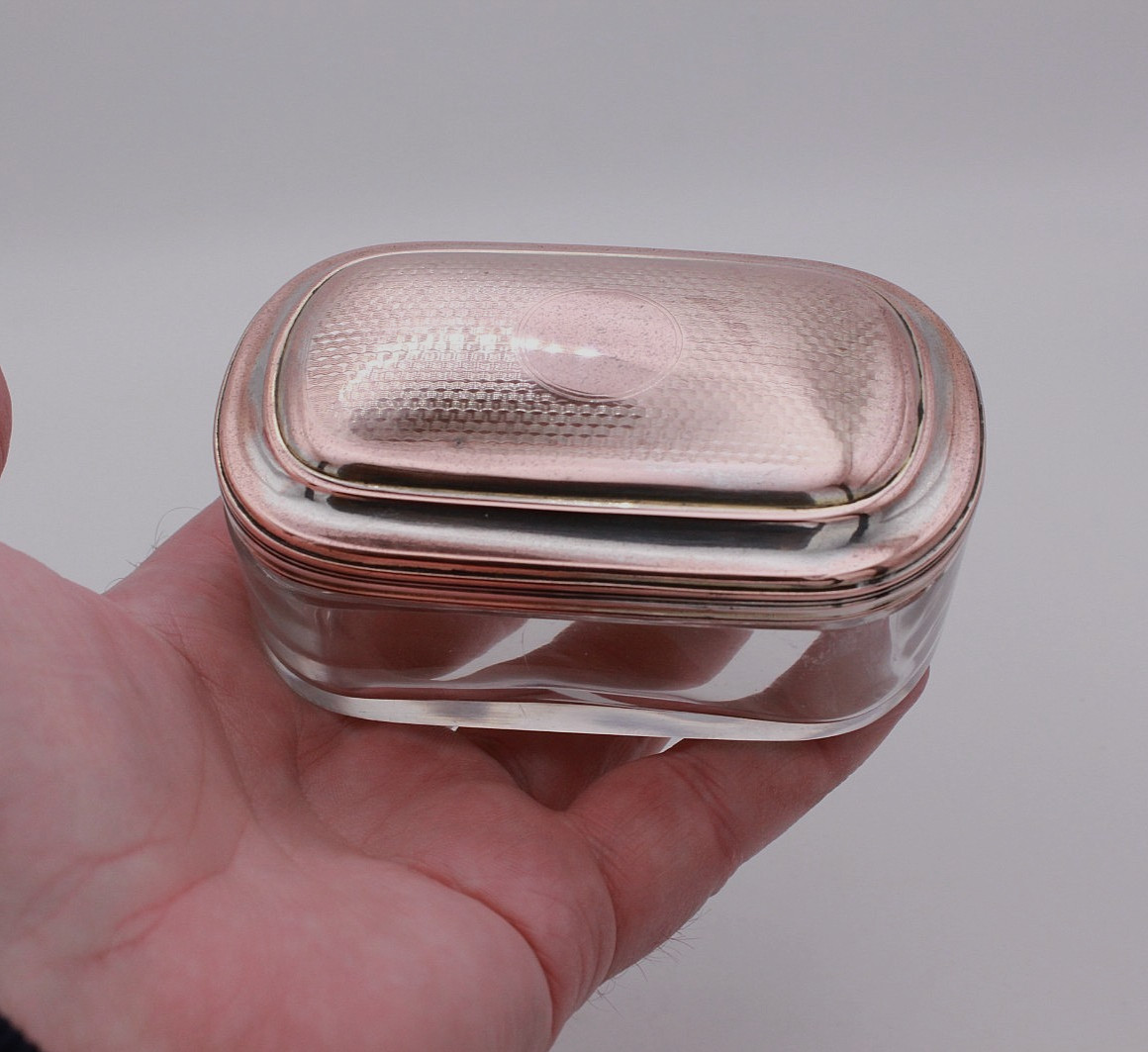 French 19th century oval travelling jar with lid, makers mark stamped. (F)