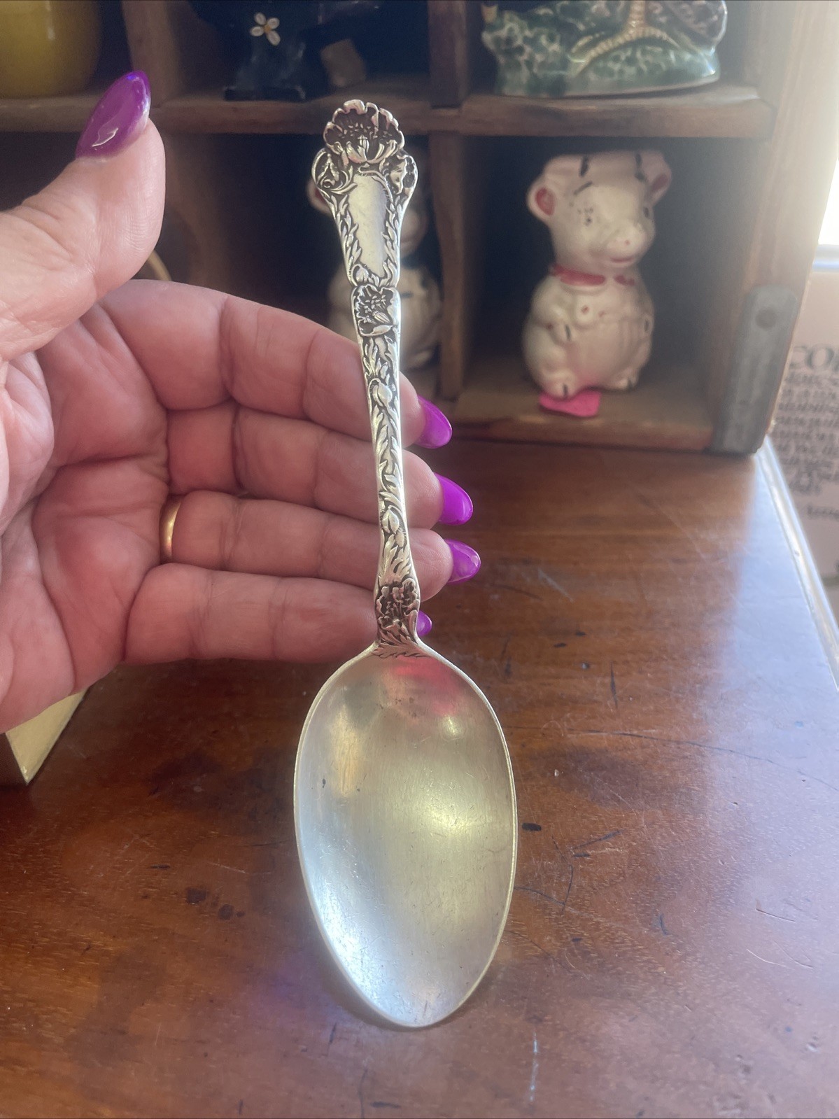 Sterling Silver Antique Gorham Poppy Flower 1902 7” Spoon
