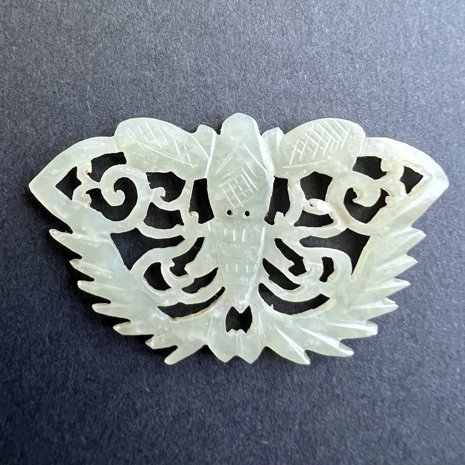 Antique Chinese Hetian Nephrite Jade Openwork Butterfly Plaque Carved Pendant