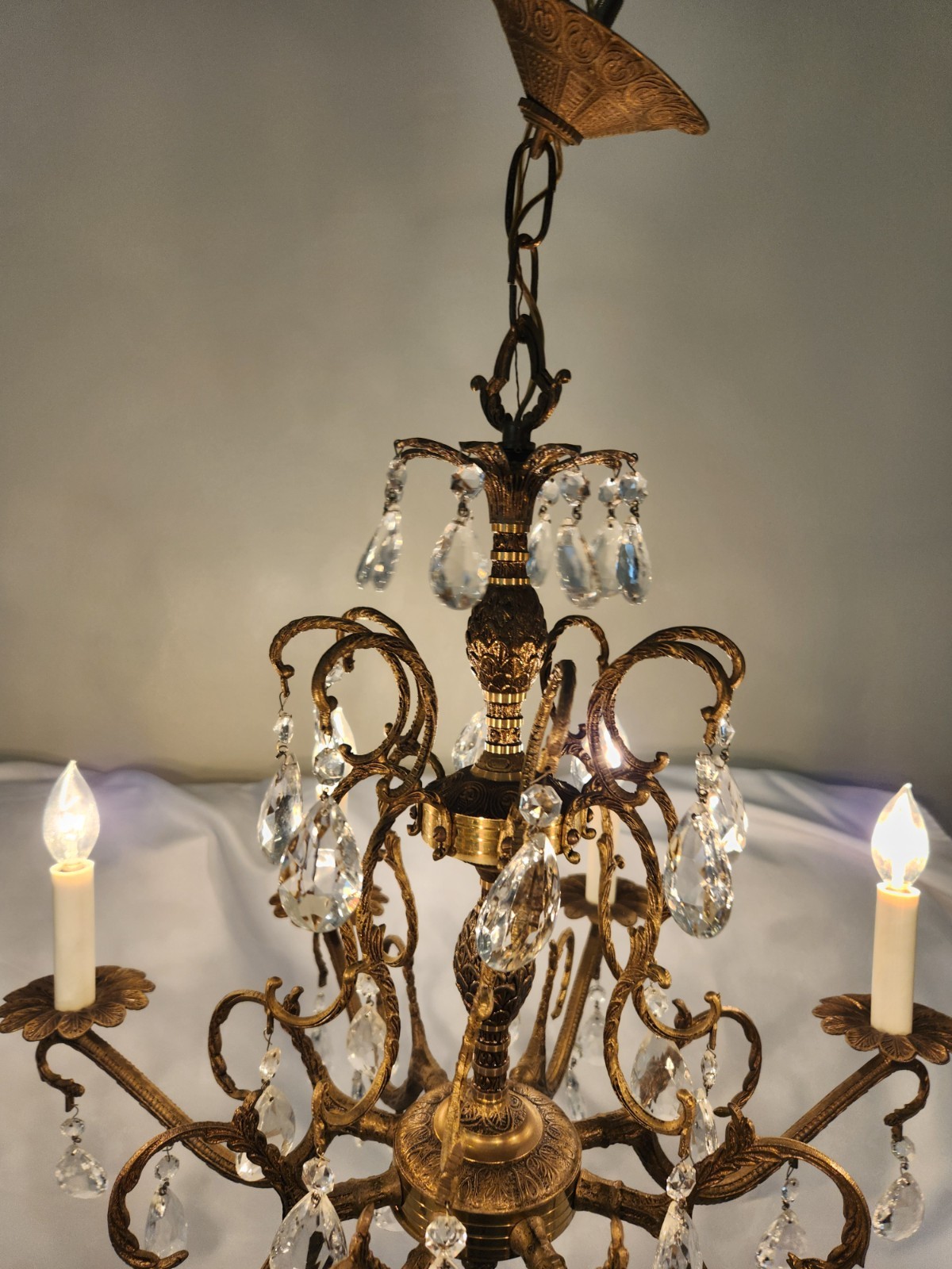 Antique Brass PINEAPPLE Dark Patina Crystal Chandelier 8 arms 8 Lights