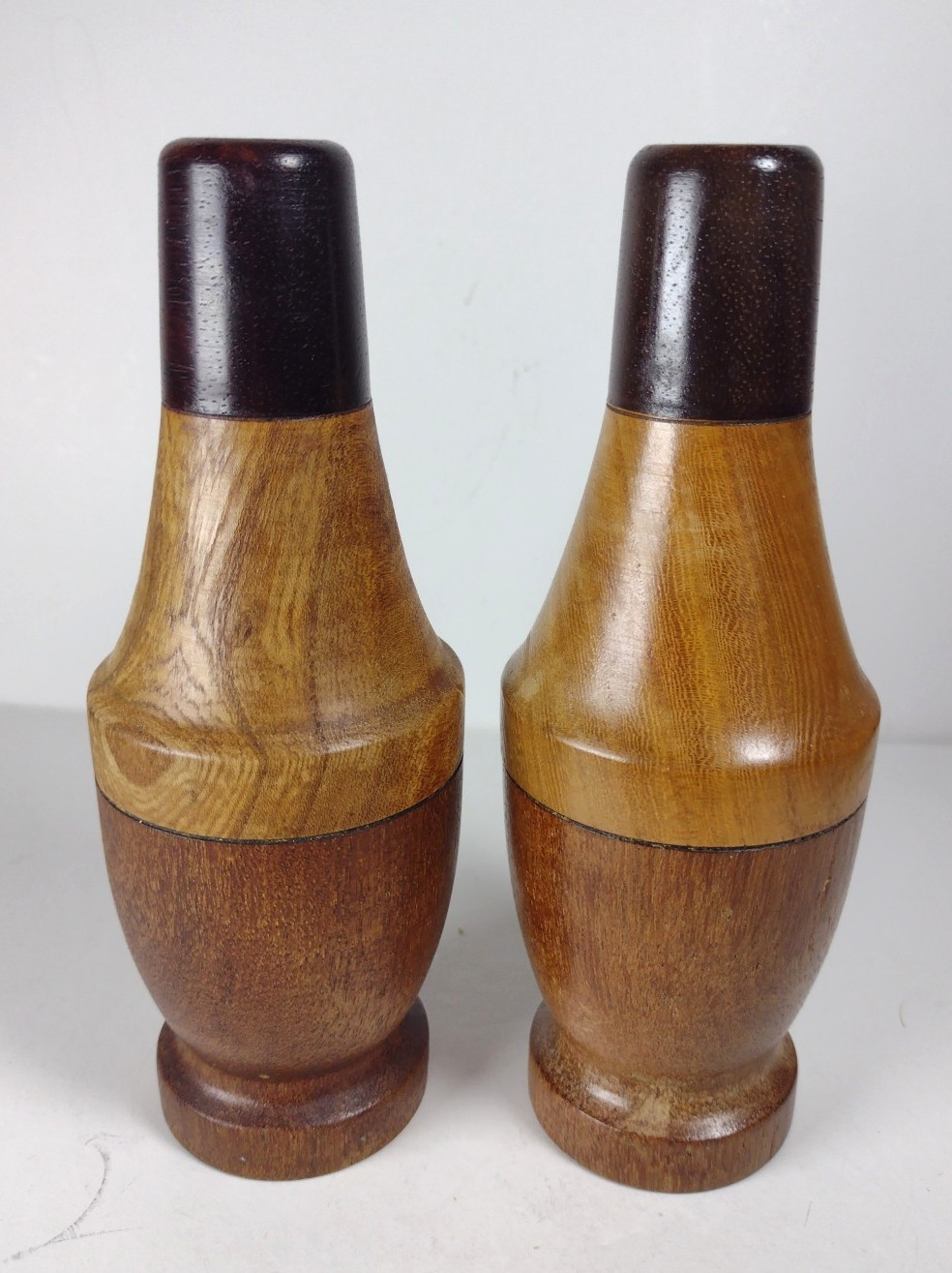 Vintage Treen lrg Salt and Pepper Shakers TRIcolour unknown makers mark 17cm