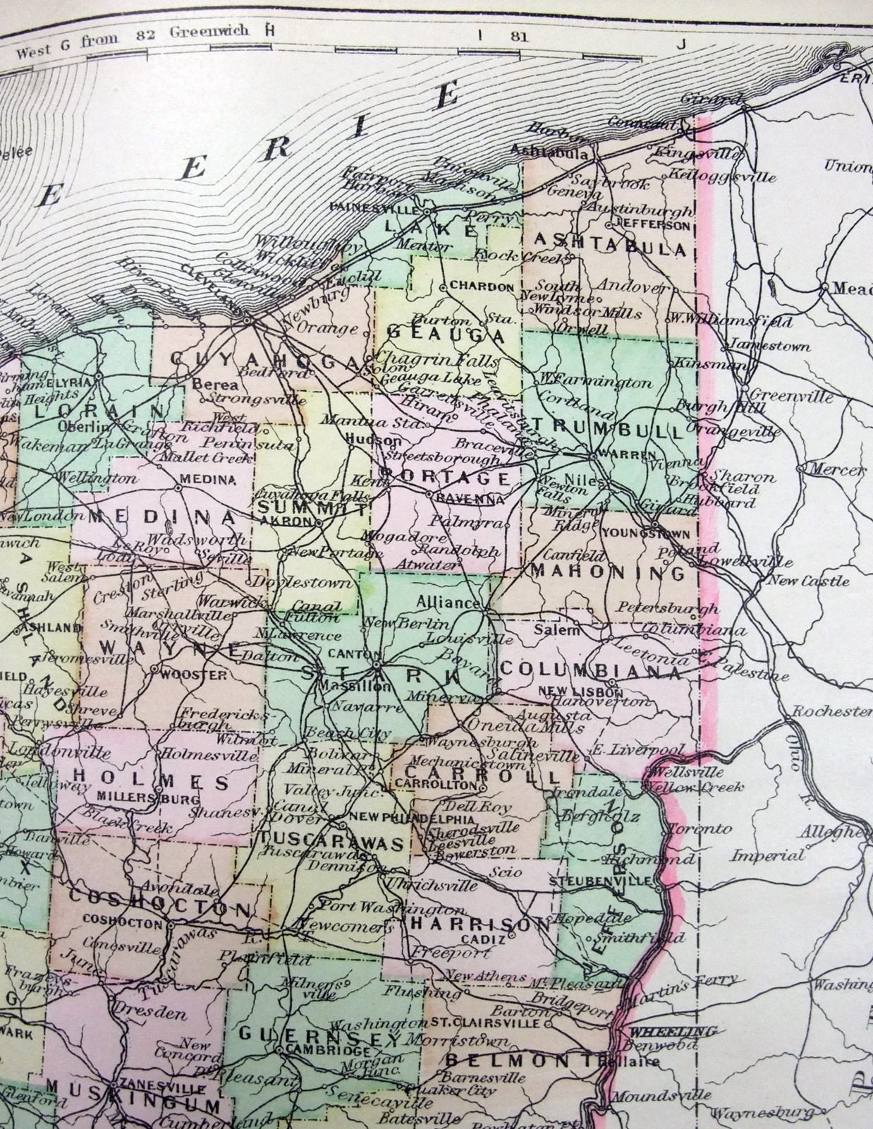 Ohio – Original 1895 Copper-Plate Map by A. J. Johnson. Rare.. Antique