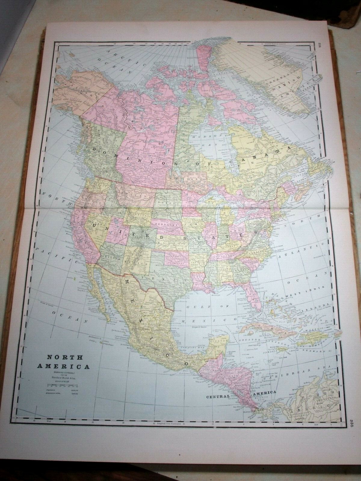 1890 Color Map ~ NORTH AMERICA ~ 22 1/8″ x 15 7/8″ ~ Single Sheet, Double Page