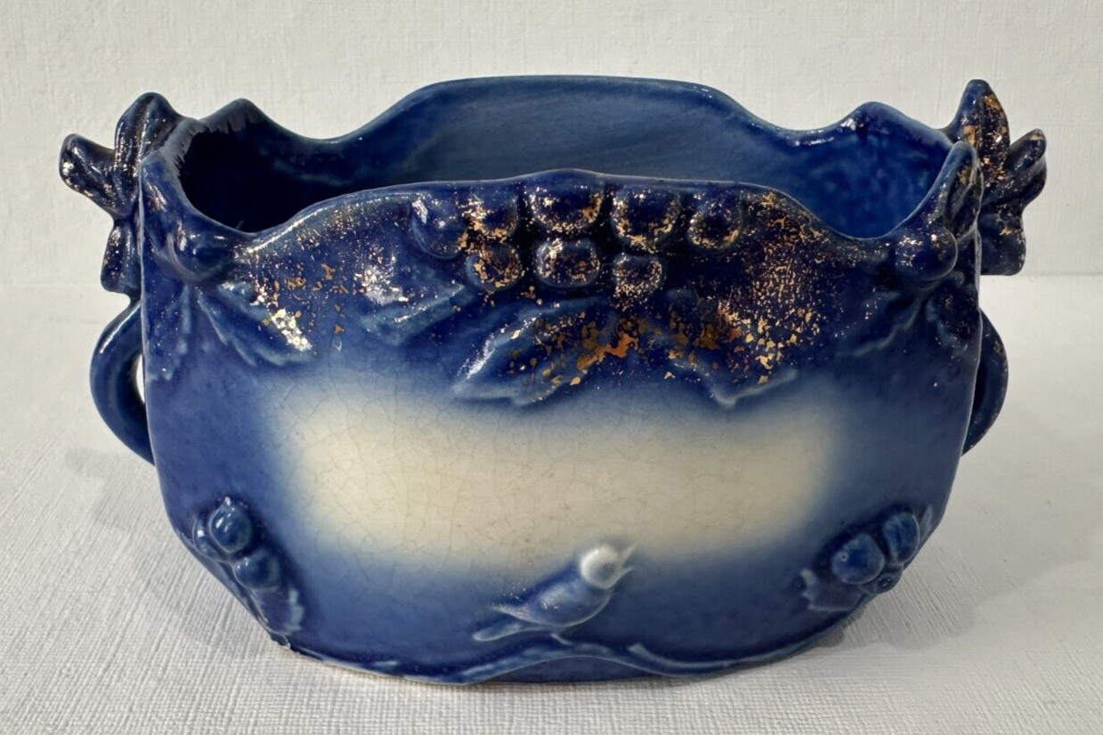 Czechoslovakia c 1918 Blue White Gold Sugar Bowl J. Milosz 6″ Tall 3″ Wide