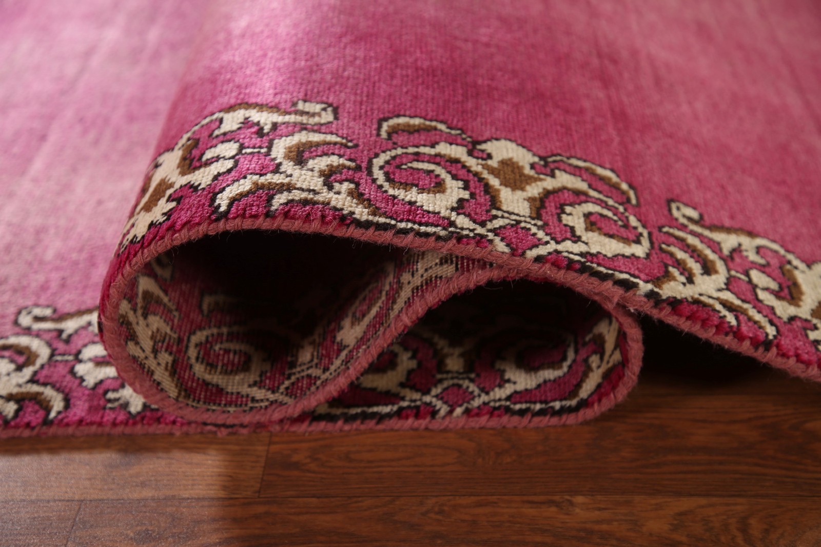 Bordered 10 ft Runner Rug 3×10 Pink Wool Hand-made Classic Carpet