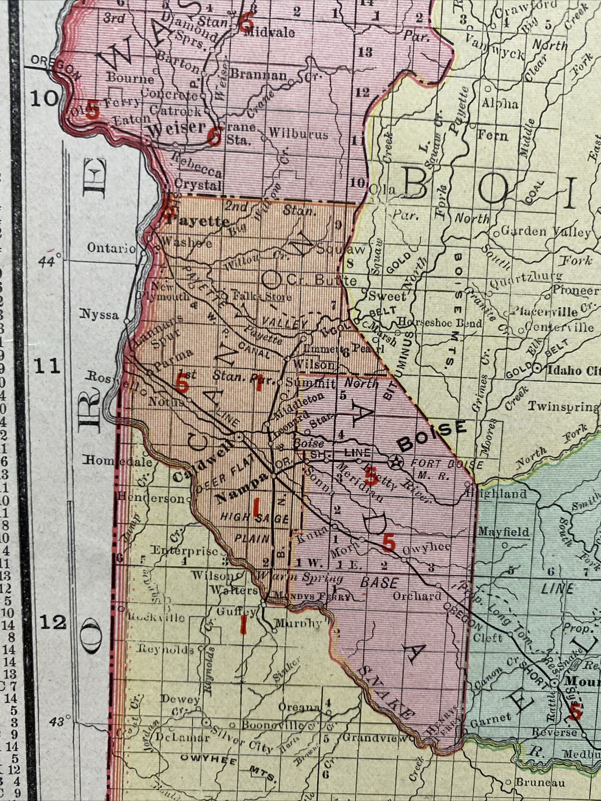 Large Format 1905 COLOR Rand McNally Map Atlas Page 242 Railroads Idaho