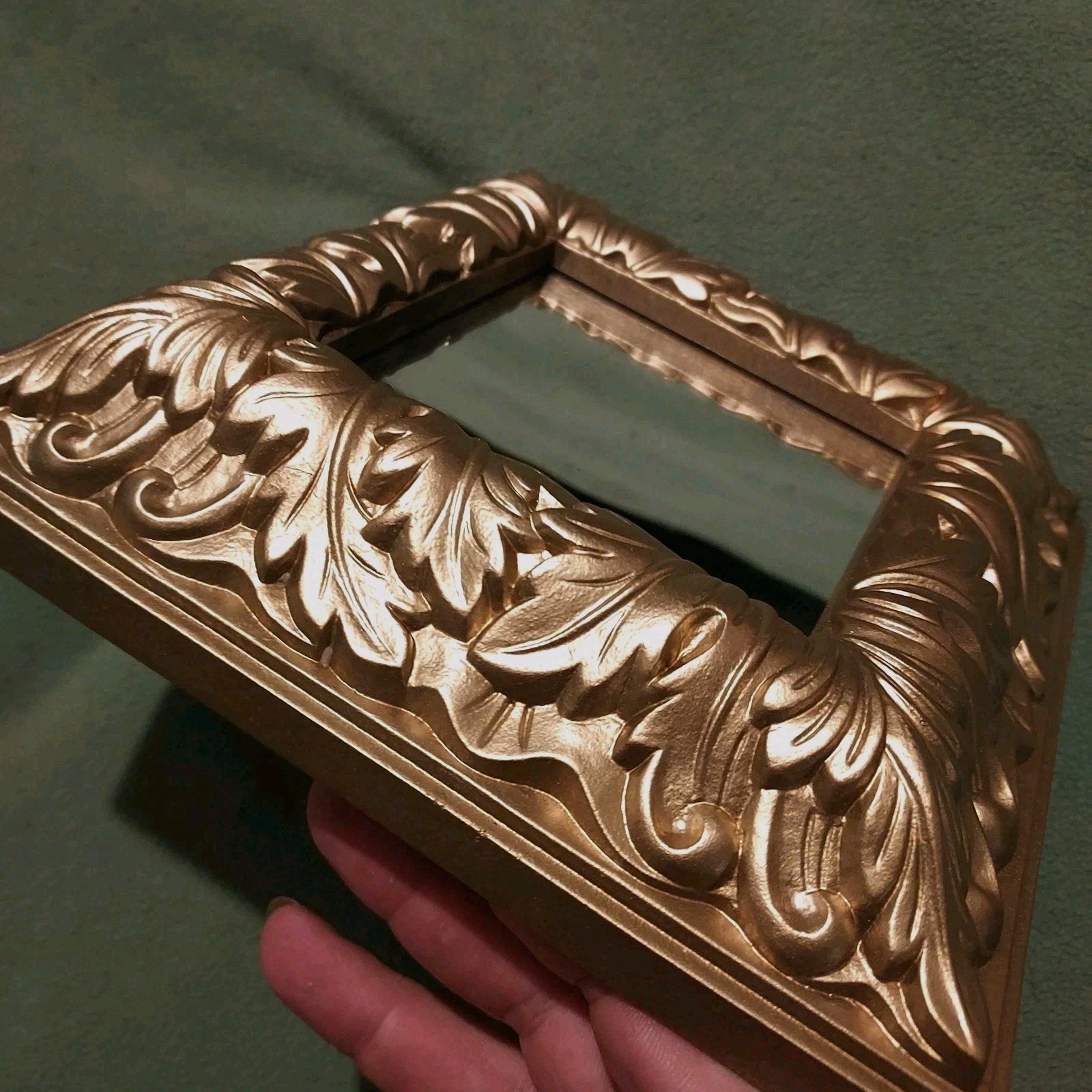 Vintage Small Gold Accent Mirror, Square, Beveled, Acanthus Leaves, Baroque