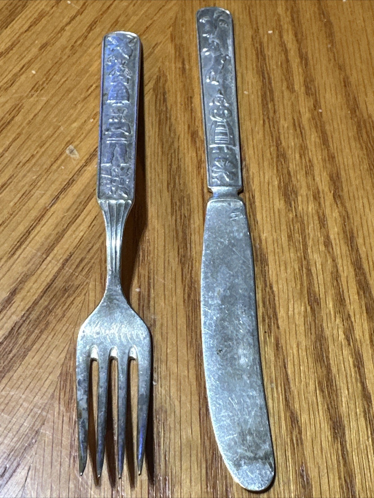 Vintage 6.75” Knife 6” Fork Youth Flatware Set Nordic ? Viking ? ALF?Pattern