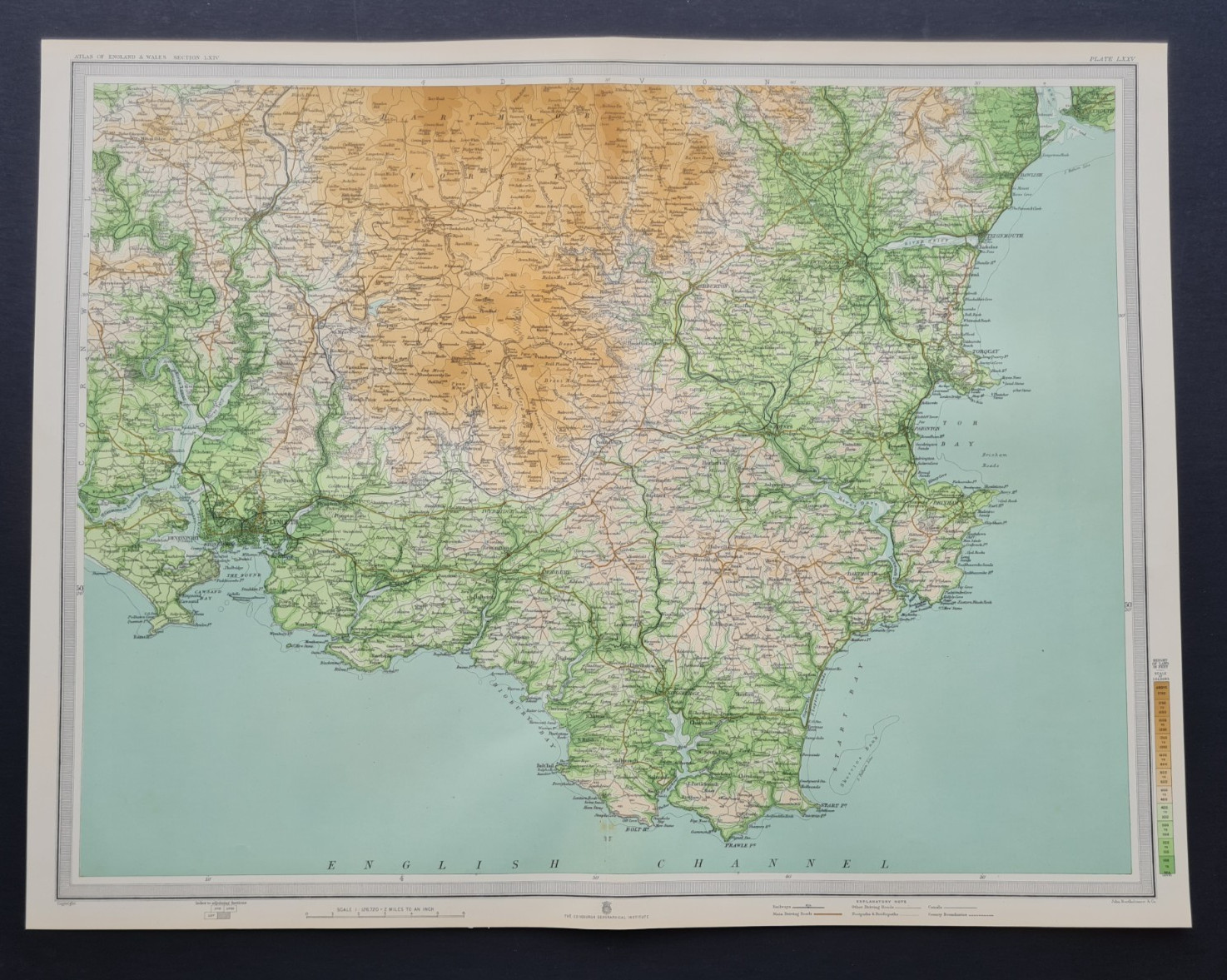 Antique 1903 Map – Dartmoor – Devon – Torquay – Brixham – Plymouth Bartholomew