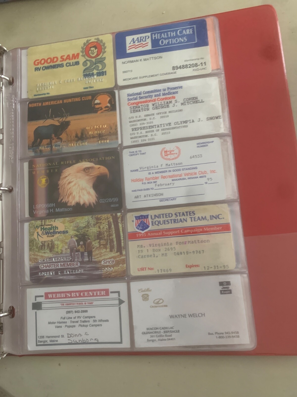 60 + Maine Business Cards in Album 1990’s Memberships NRA Porteous Good Sam