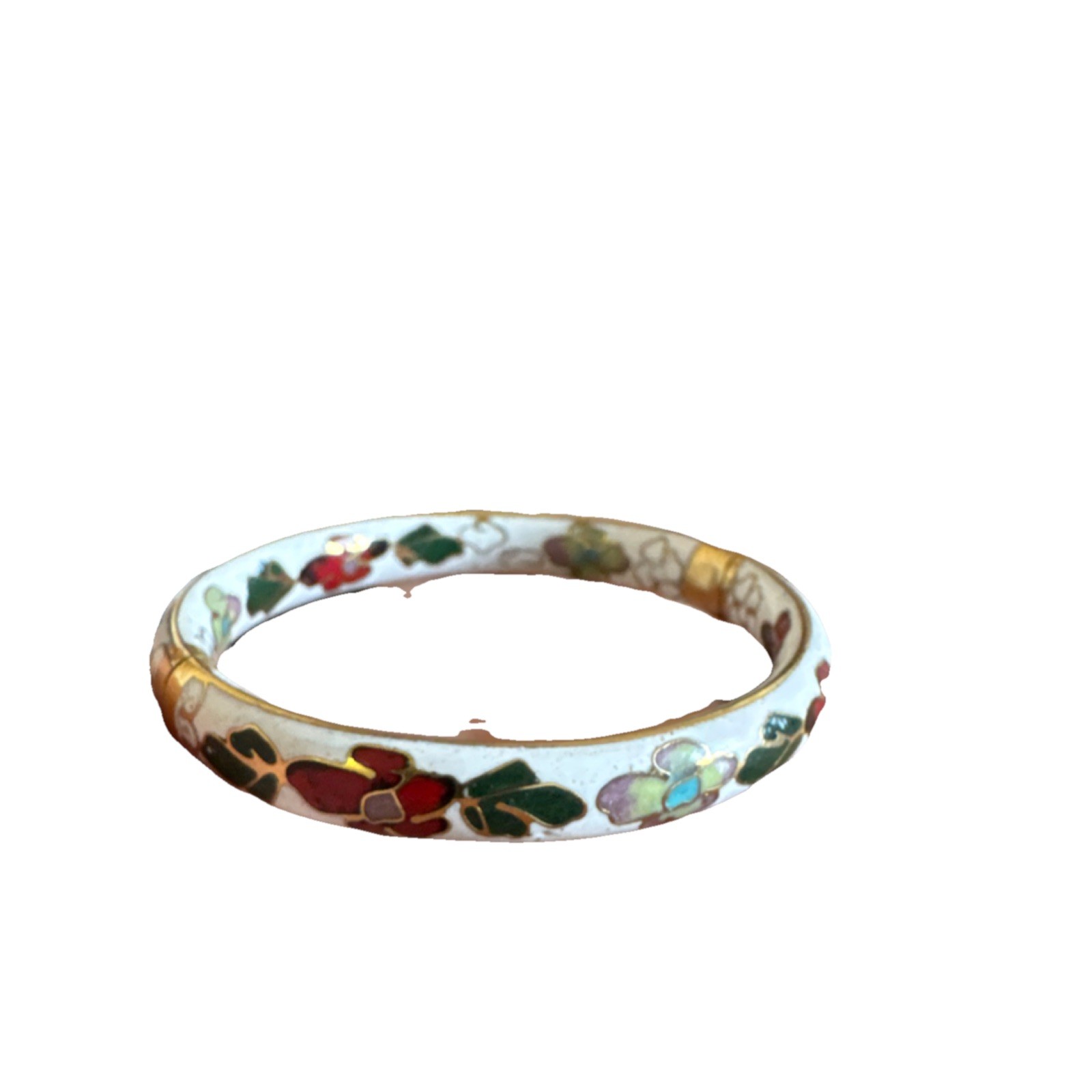 Chinese Cloisonne Floral Bracelet White Green Red Yellow Enamel China