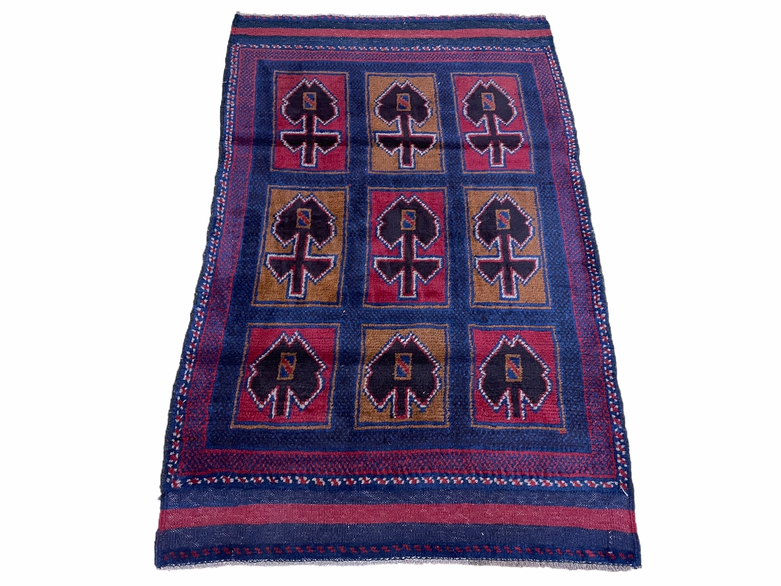 2′ 9″ X 4′ 5″ Vintage Handmade Tribal Wool Rug Balouchi Afghan Rug Blue Red 3×5