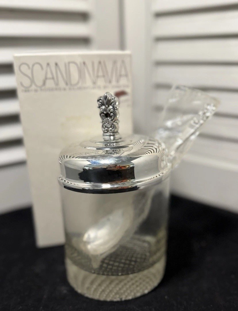 WM. Rogers Glass Jam Jelly Condiment Jar Lid And Sheffield Spoon NIB Silverplate