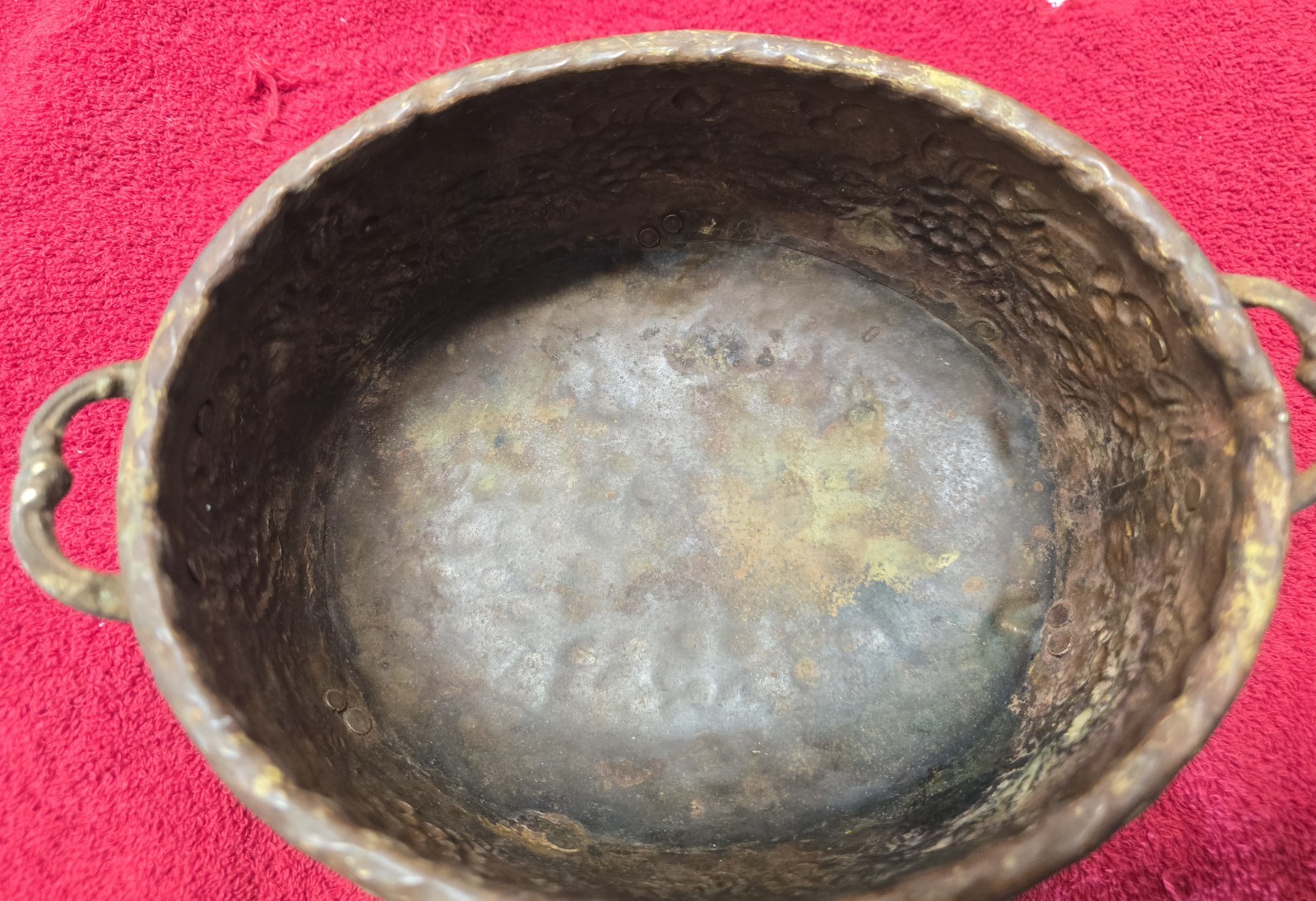 Antique Jardiniere Copper And Bronze hammered/footed 1800s planter Patina