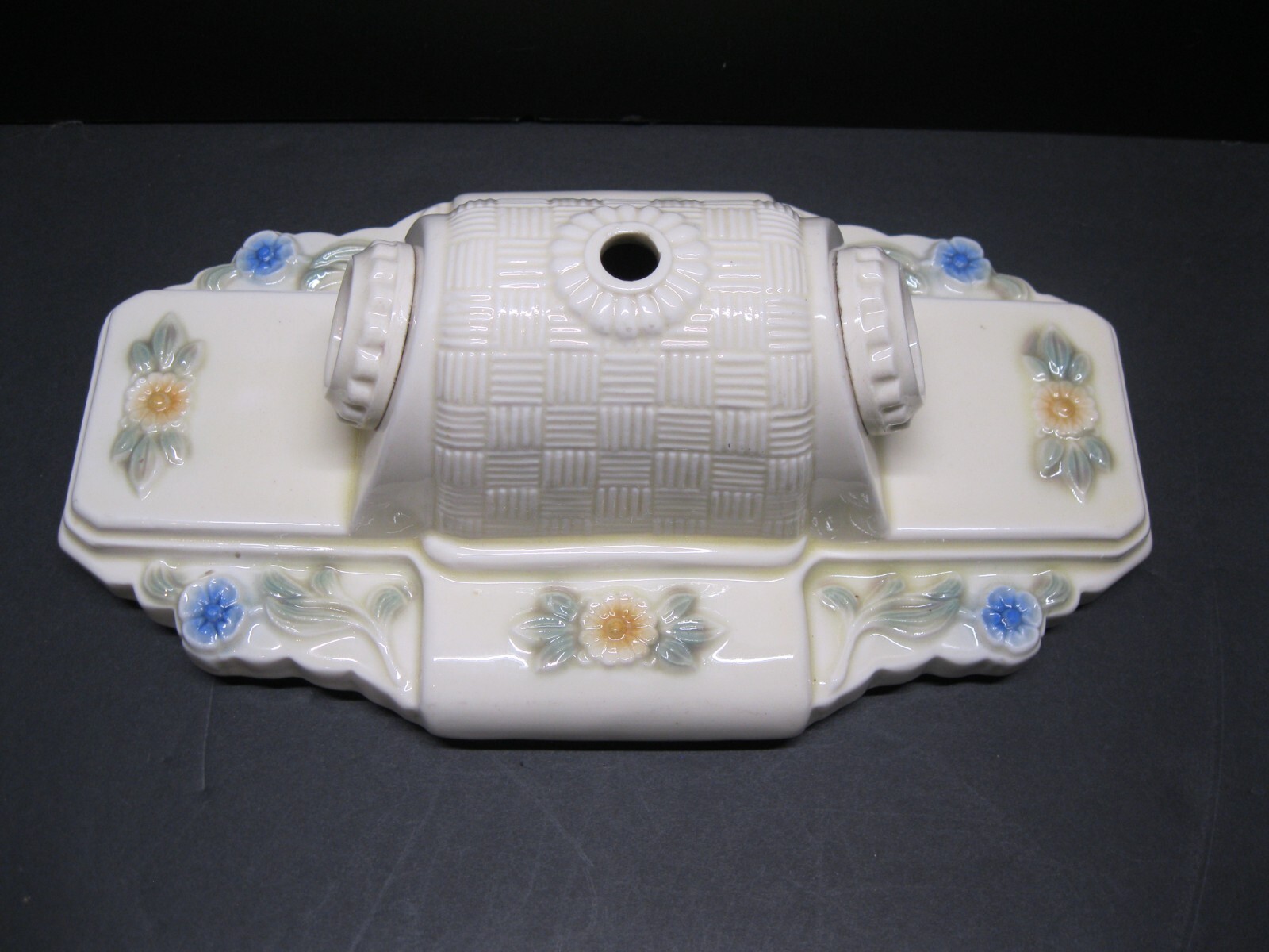 Antique Vntg Art Decco Flush mount 2 bulb ceiling fixture floral design