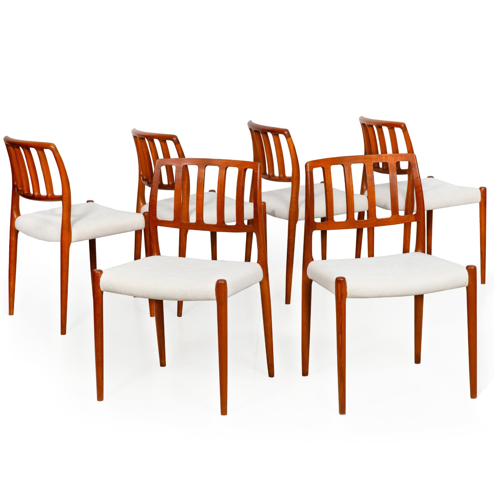 Set of 6 Danish Mid Century Modern Teak Model 83 Niels Moller Dining Chairs