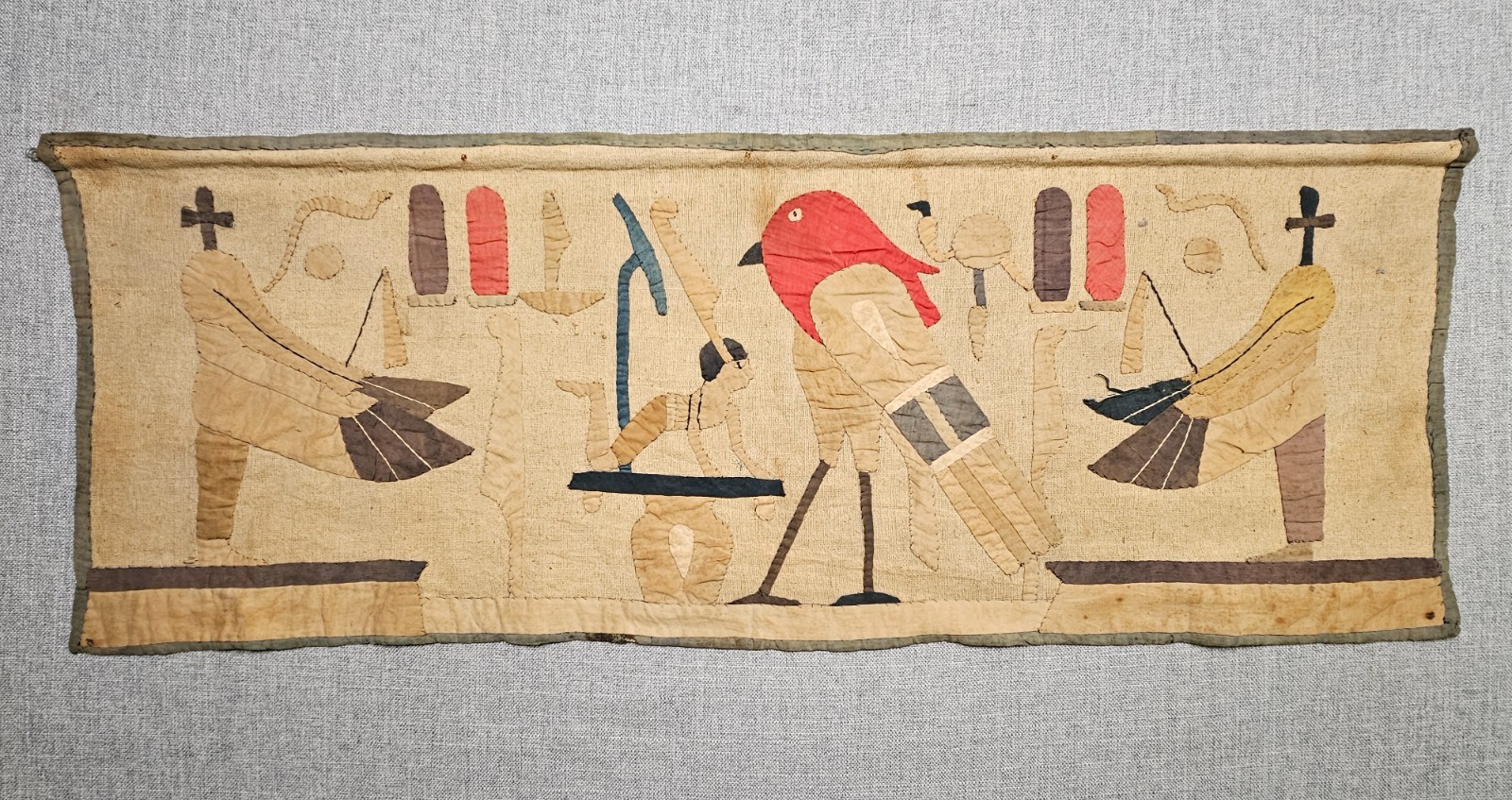 Vintage Egyptian Style Applique Textile Wall Hanging Birds Folk Art Tapestry 48″