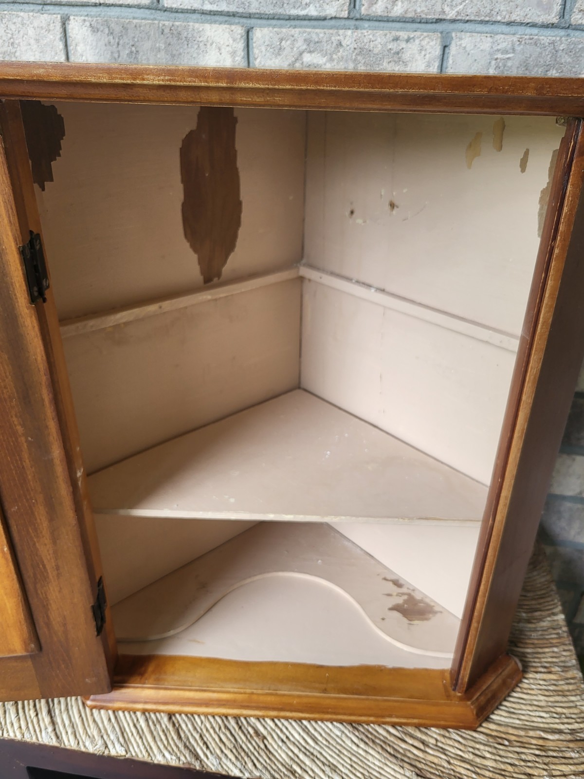 Vintage hanging corner cabinet Solid Wood Mahogany beveled mirror door Art Deco
