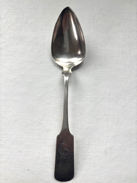 Antique 8.5” Coin Silver Serving Spoon by W. Pitkin, Retailer H.C. Robins