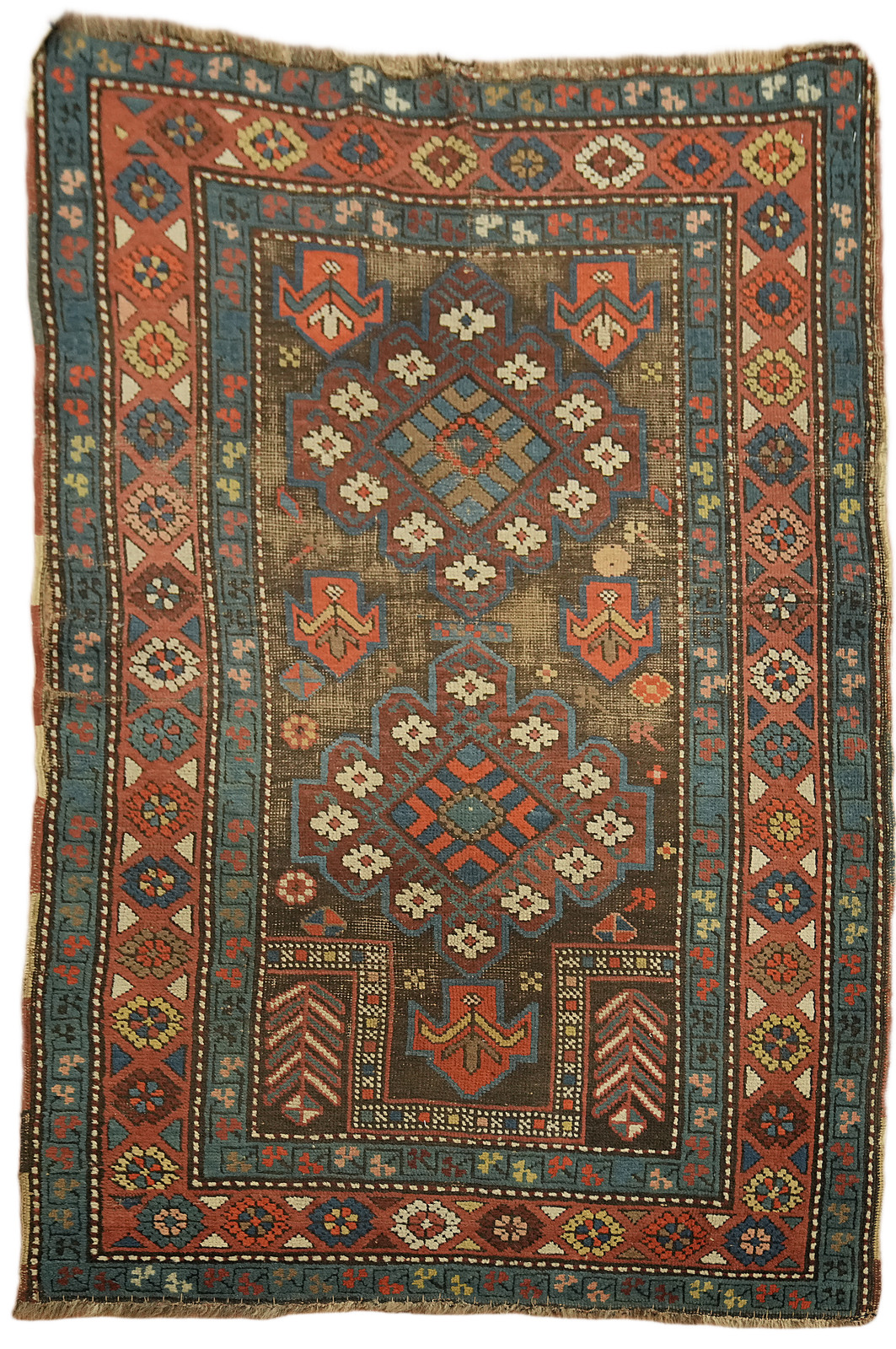 Antique Pre-1900 3×5 Hand-Knotted Medallion Wool Accent Rug in Rich Brown Design