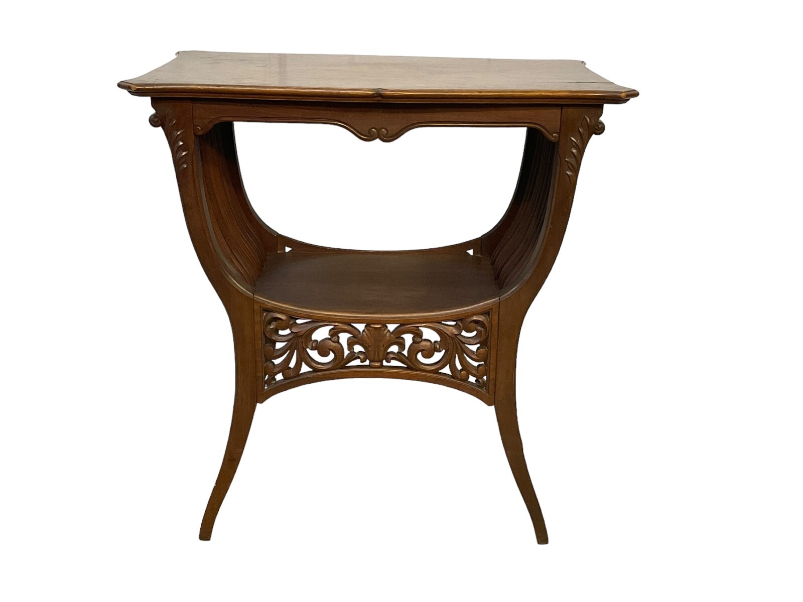 Antique art nouveau inlaid carved side end table mahogany 1920
