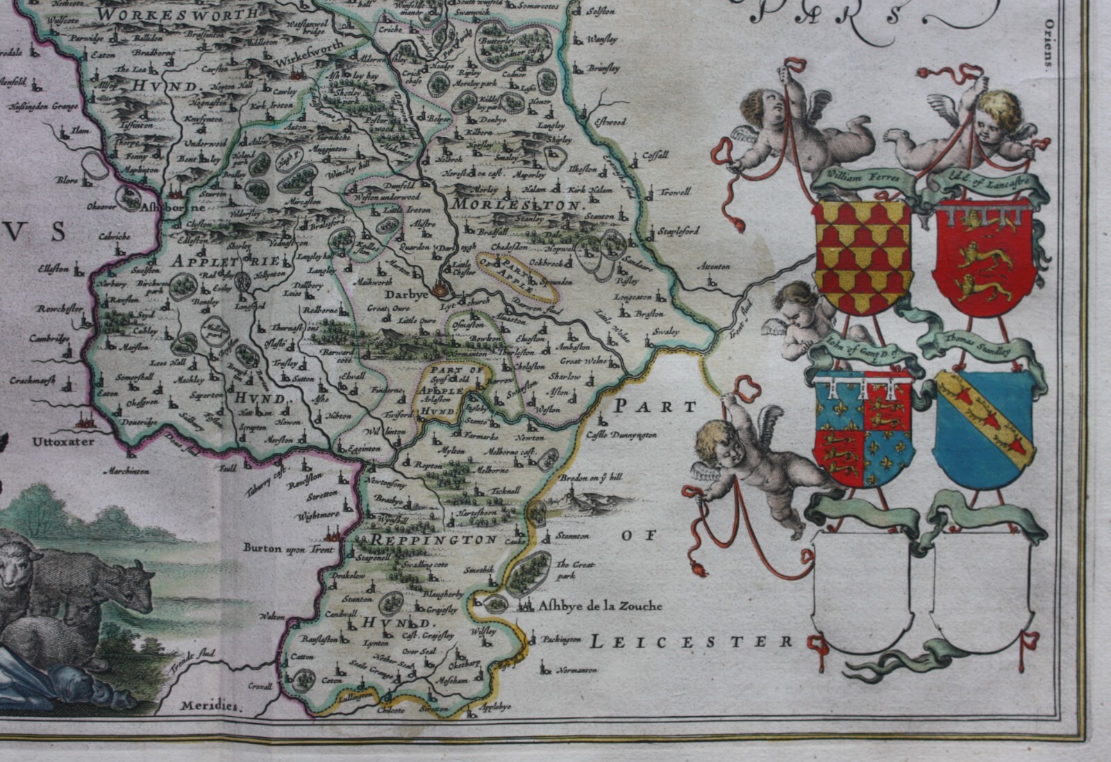 DERBYSHIRE ANTIQUE MAP, ‘DARBIENSIS COMITATUS’ original, J. Blaeu, c.1650