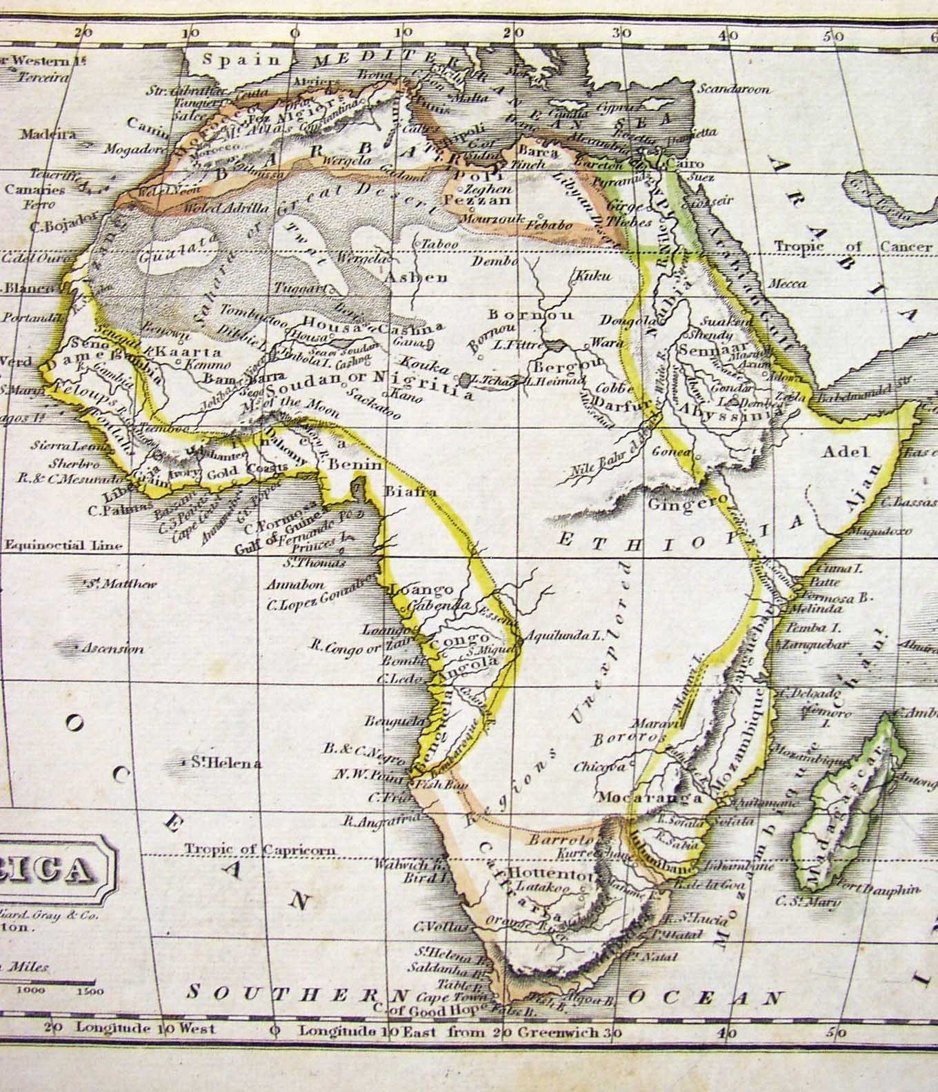 1828 Morse Map – Africa – Angola Congo Gold Ivory Coast Guinea Cafraria South