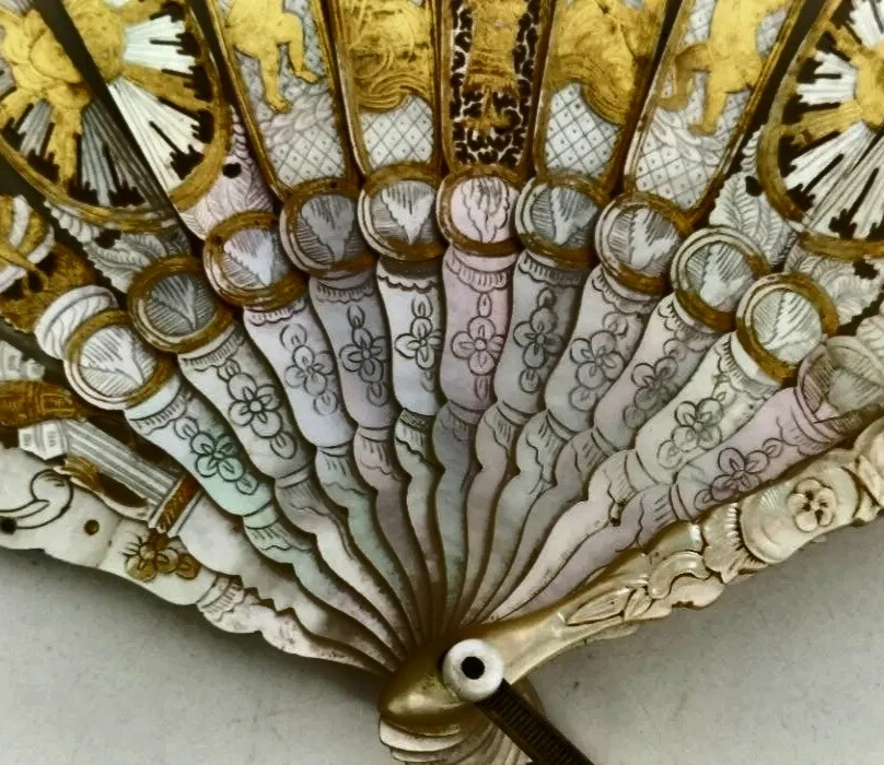 Fine Antique 18th Museum Quality French Mother of Pearl Brisee Hand Fan Ca 1720