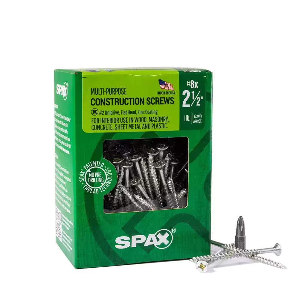 #8 X 2-1/2 In. Interior Flat Head Wood Screws Construction Phillips Square Unidr
