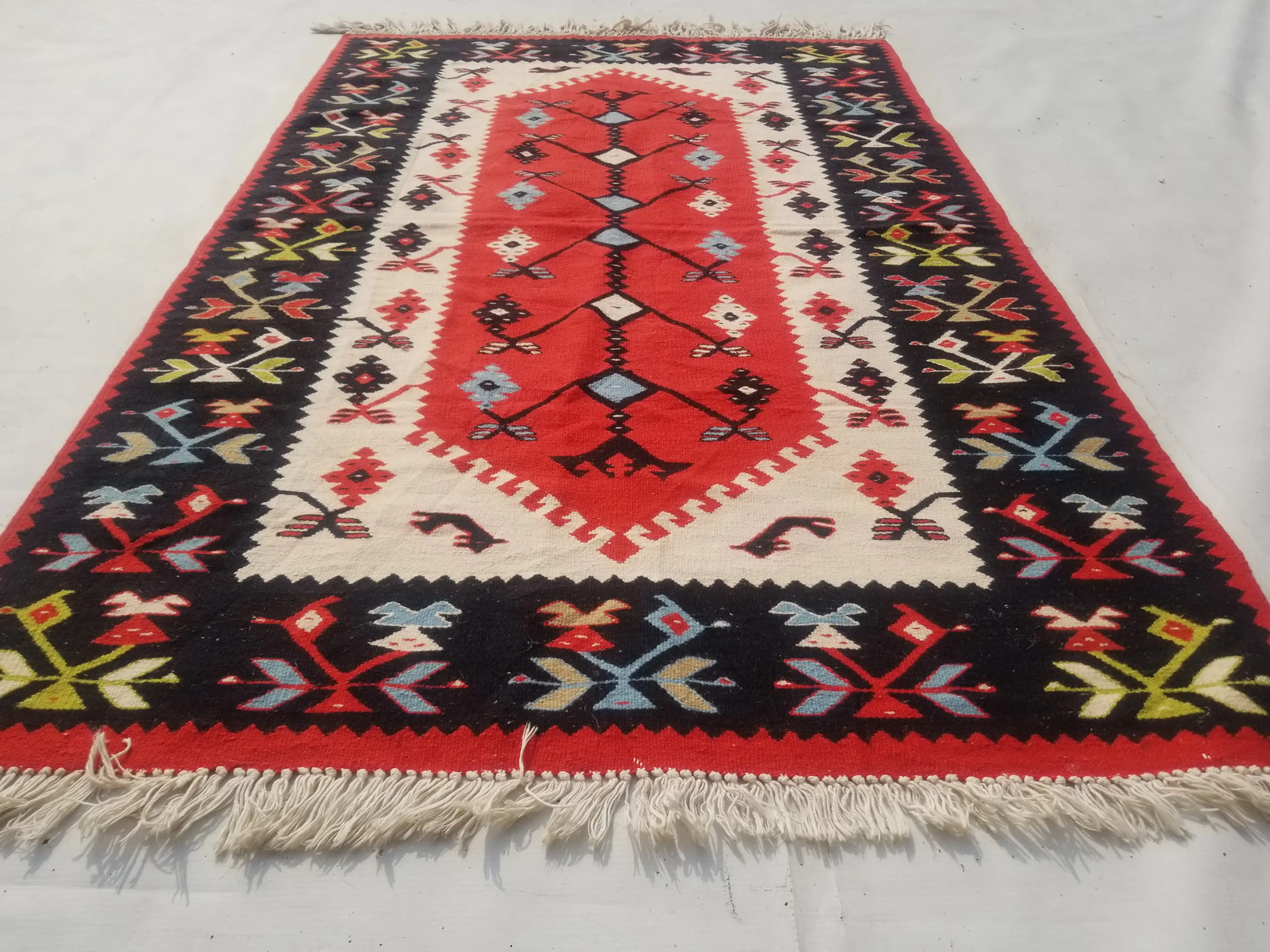 Vintage Traditional Handmade Turkish Wool Red Kilim 5×3.2ft