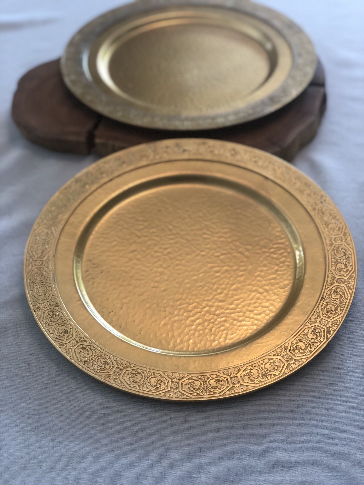 1920’s Apollo Studios By BERNARD RICE’S SONS 10.5” Brass Charger Plates Set Of 2