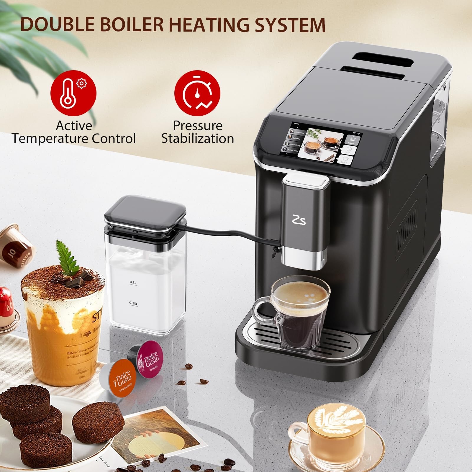 Fully Automatic Espresso Machine, 20 Bar Cappuccino Latte Machine With Optimi…