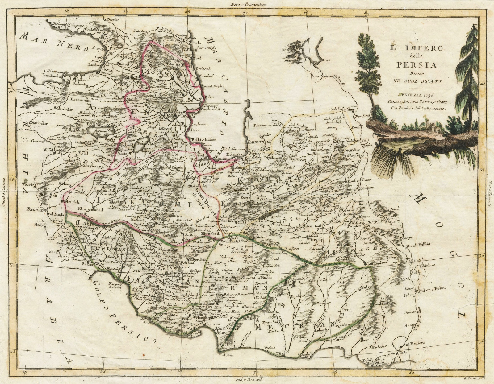 Antique Map “L’Impero della Persia Diviso ne suoi Stati” (Iran) Zatta, 1796