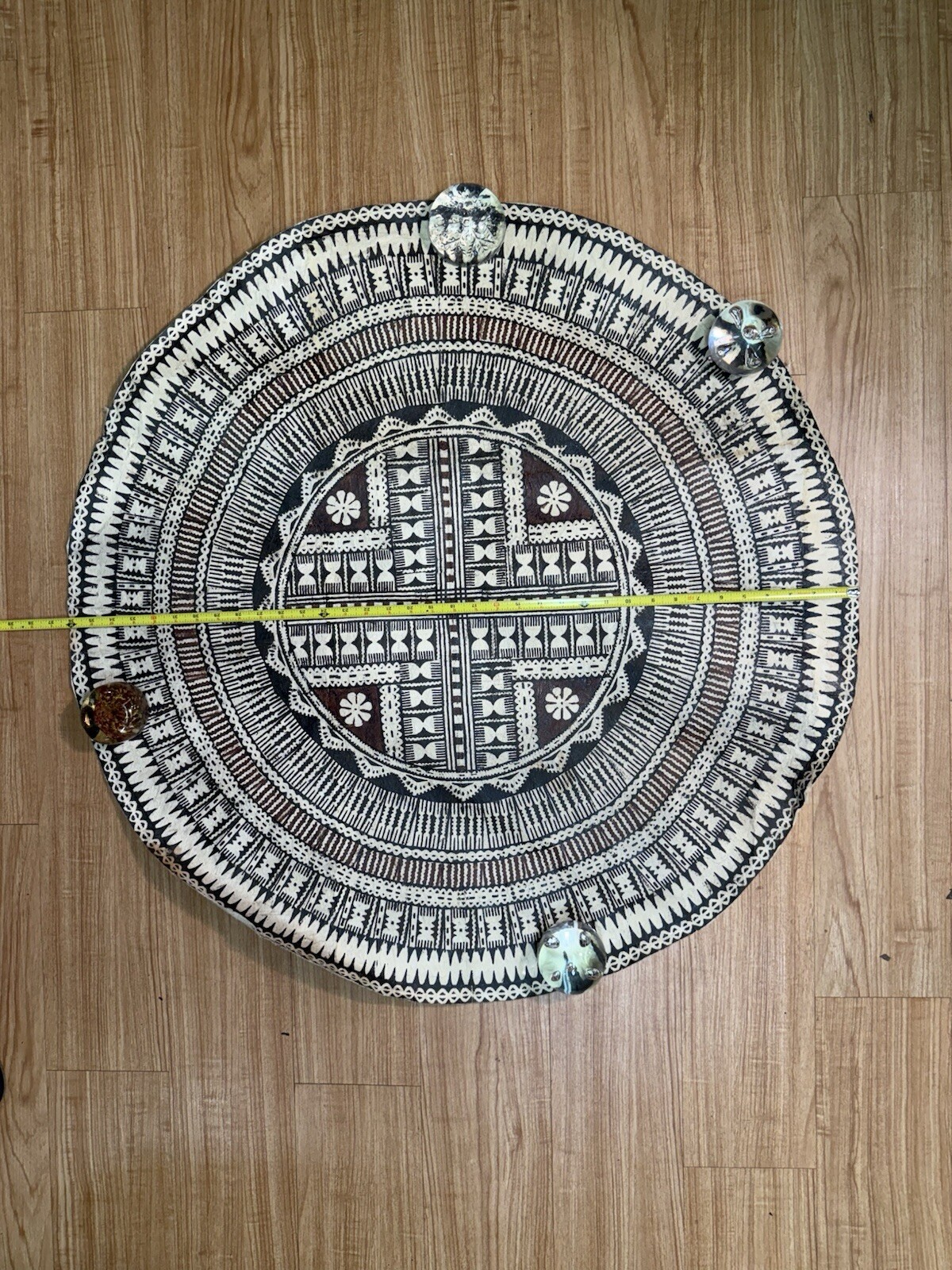 Pacific Islands Samoa Tuvalu Polychrome Bark cloth Floor Mat 20th C Round #3