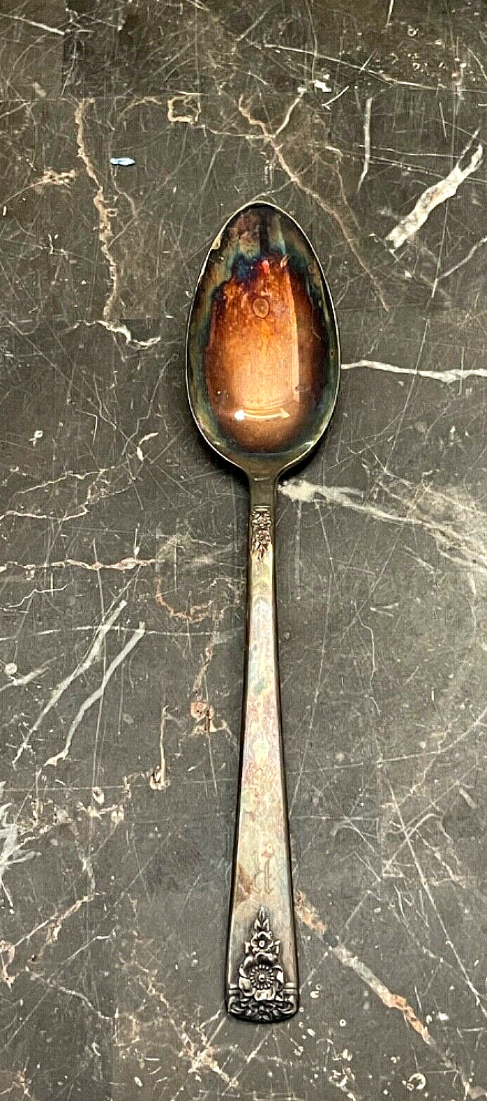 Vintage Wm Rogers Serving Spoon Flatware Reinforced Plate IS Floral Pattern 7.5″