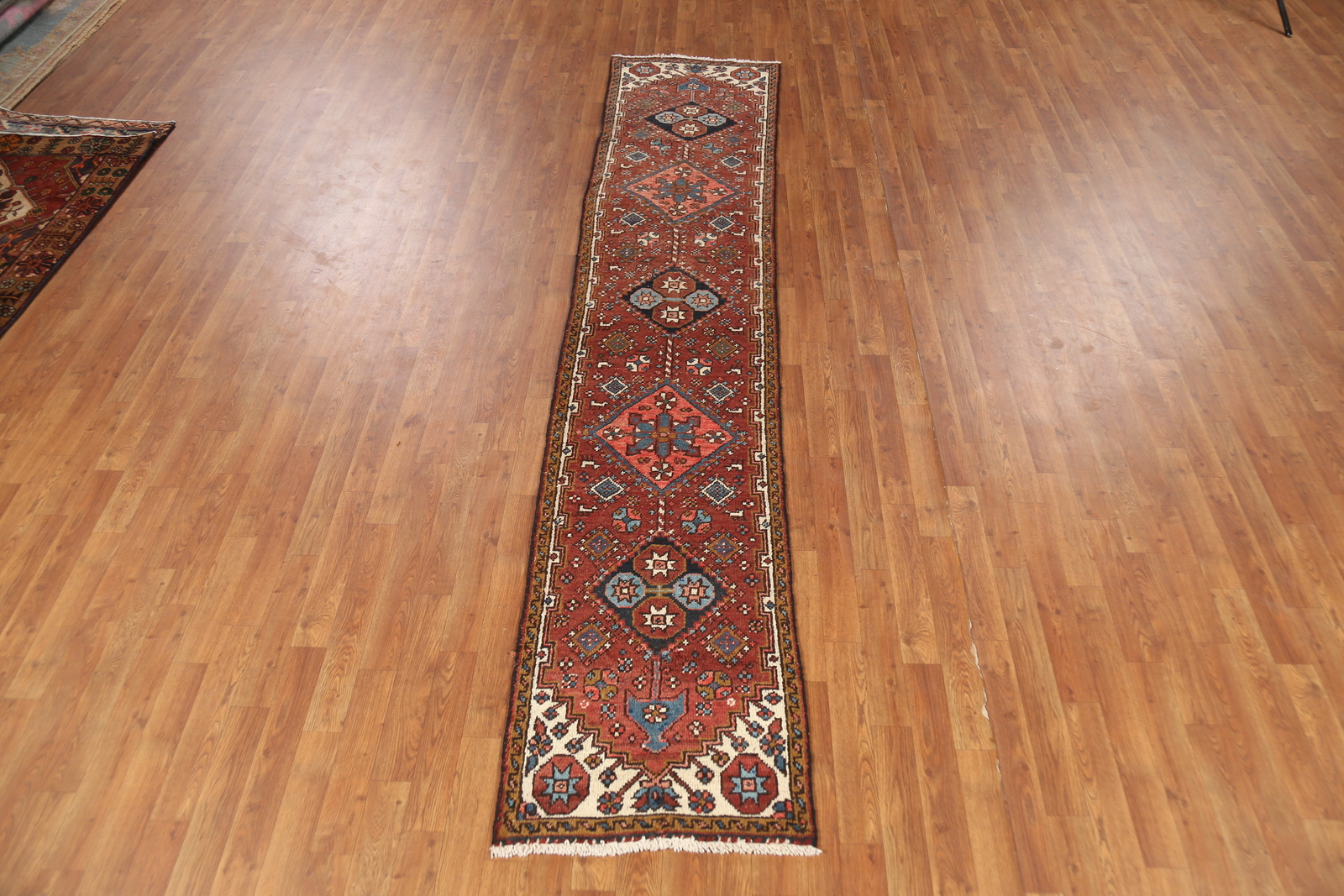 Pre-1900 Vegetable Dye Heriiz Serapi Narrow Runner Handmade Antique Rug 2×11