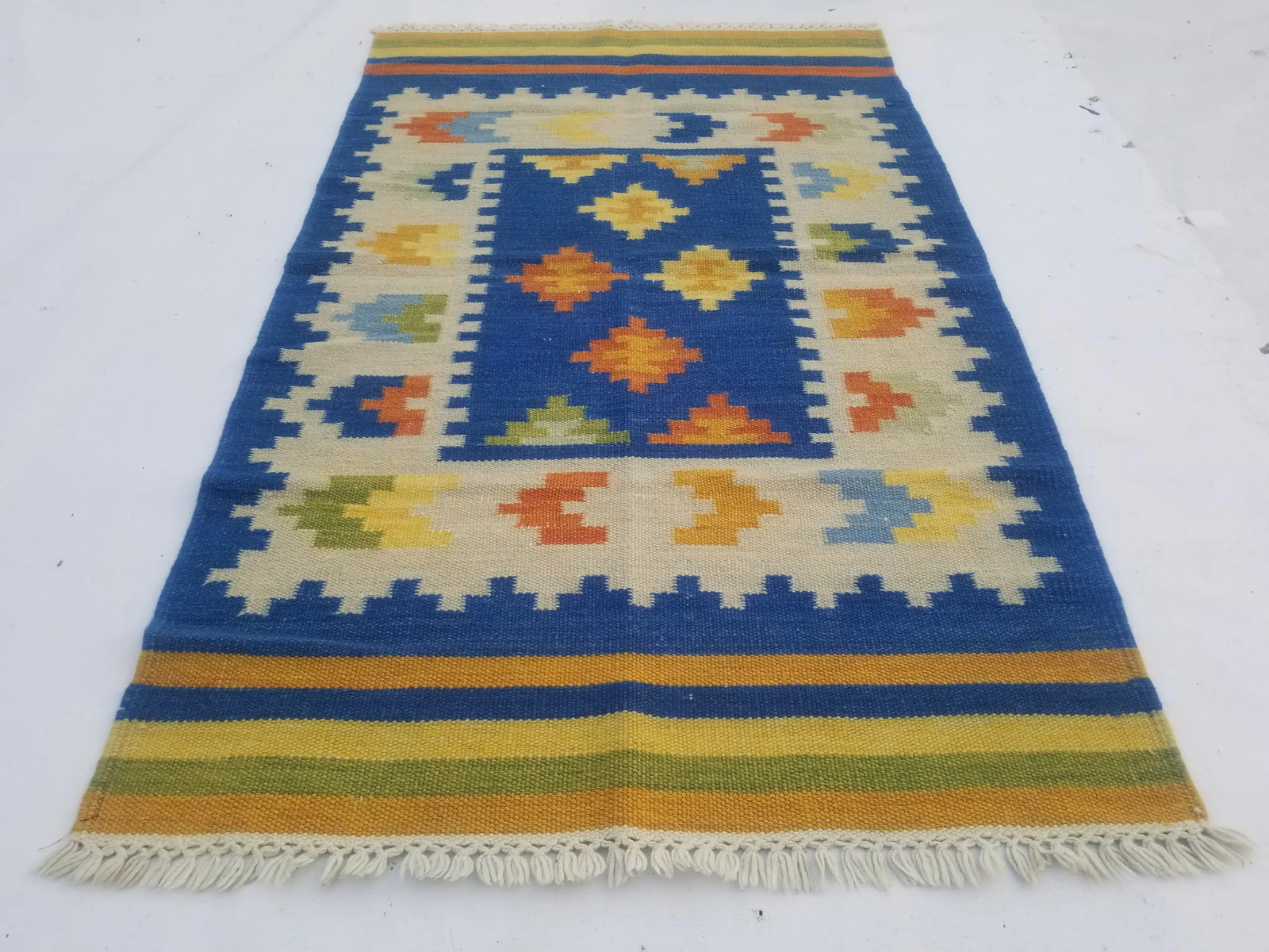 Vintage Traditional Handmade Southwestern-style Wool Blue Kilim 5.2×3.1ft