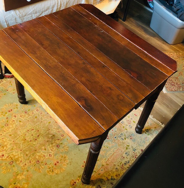 Antique Oak Drop Leaf Kitchen Table W/Steel Wheels in Vintage Shape
