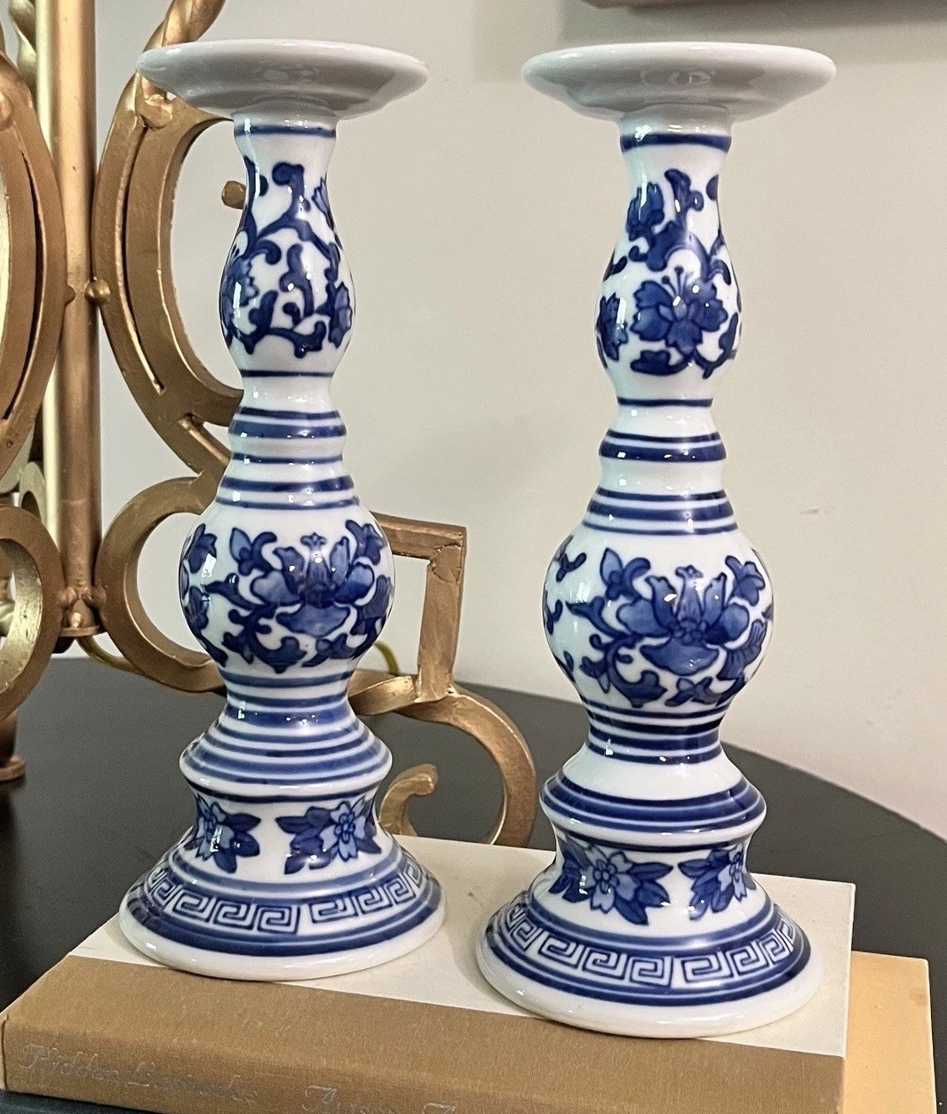 Antique 9” Chinese Blue White Candlesticks Dechang Ceramics – Republic Era
