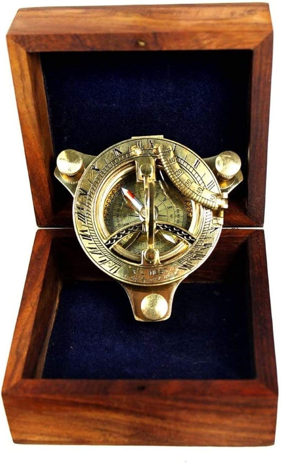 3″ Brass Sundial Compass West London with Wooden Box Rustic Vintage Home Decor