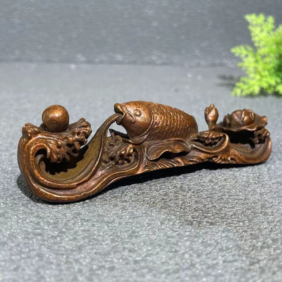 Antique Copper Fish Lotus Koi Fish Creative Pen Holder Tea Pet Home Decor